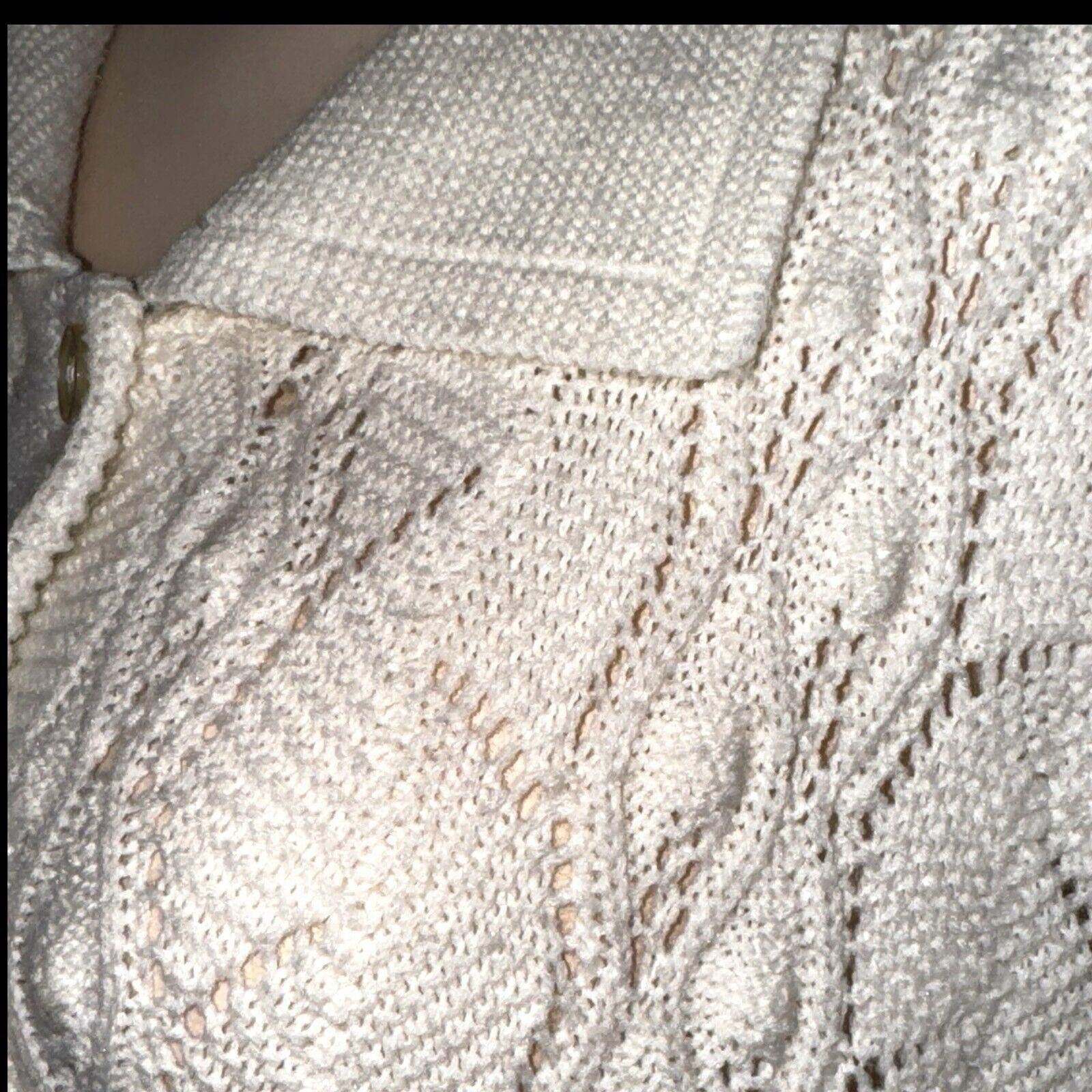 Designer Vintage Winter White Crochet Knit Cardiganr Grannycore Sz M Size M / US 6-8 / IT 42-44 - 3 Thumbnail