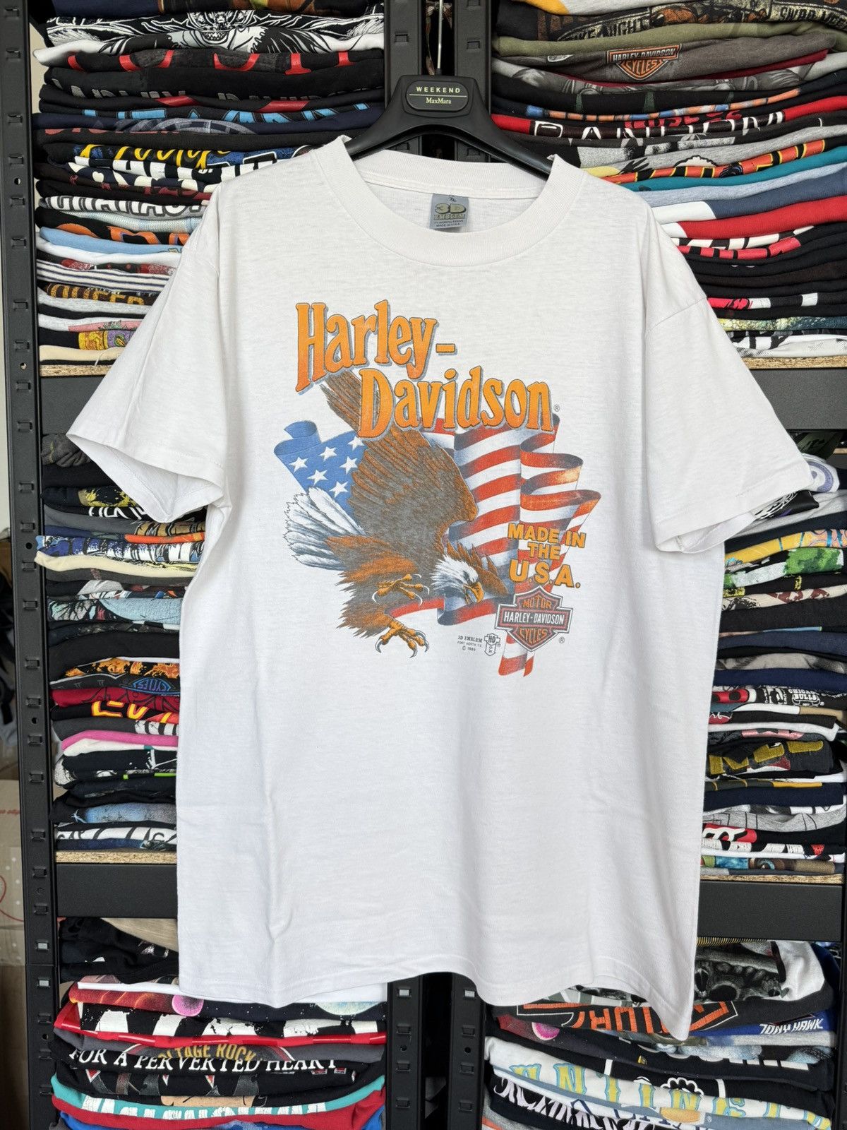 Harley Davidson Harley Davidson rare white tee 3d emblem 1989 USA Size US XL / EU 56 / 4 - 3 Thumbnail