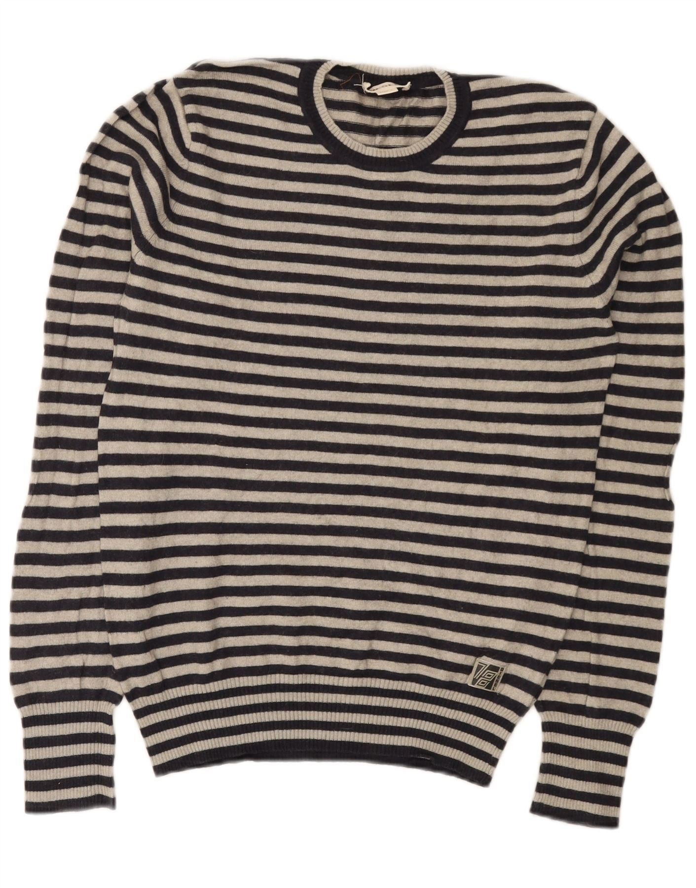 Diesel Womens Crew Neck Jumper Sweater UK 14 Large Grey Striped Cot Size XS / US 0-2 / IT 36-38 - 1 Thumbnail