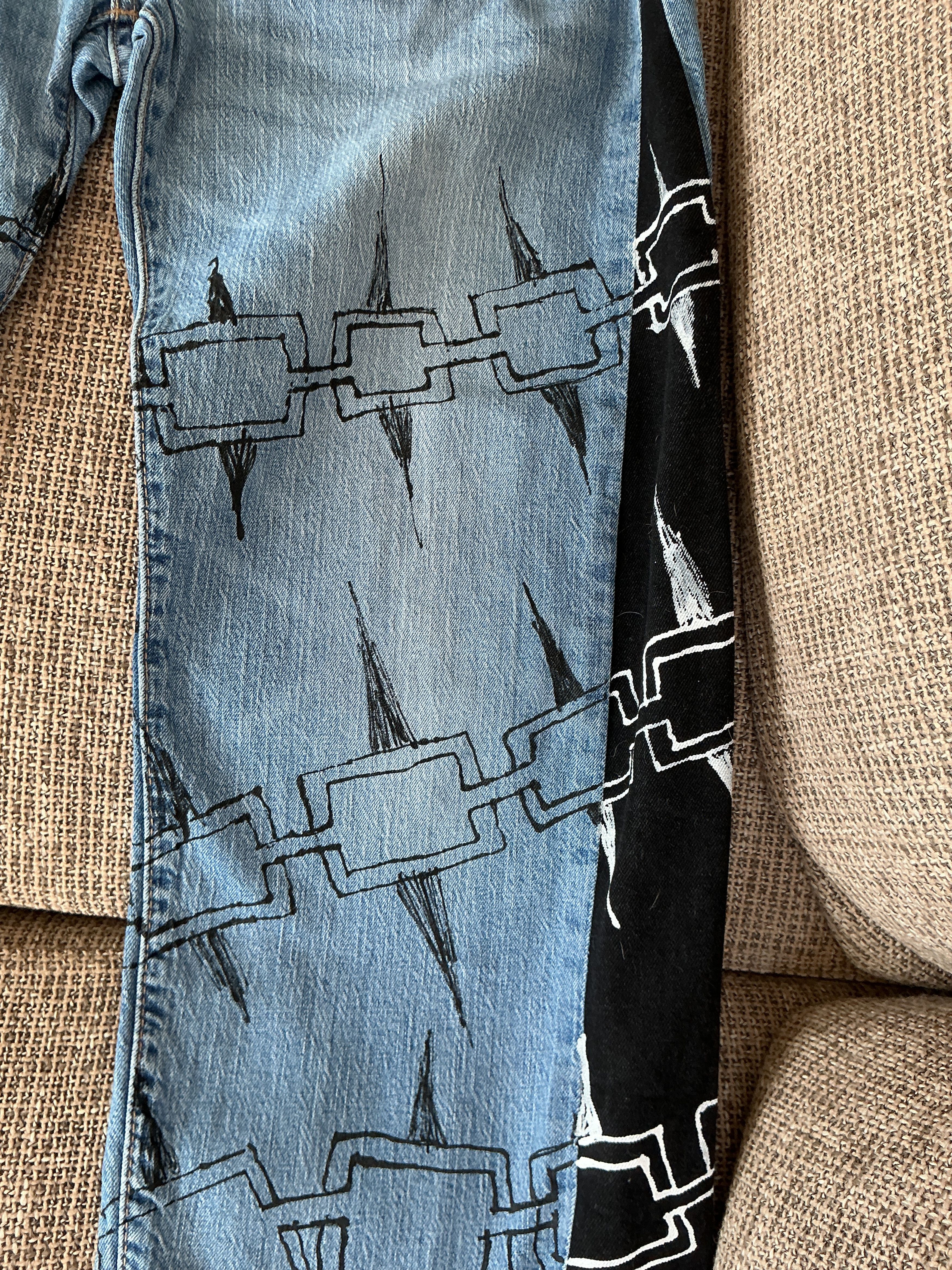 Other 1/1 Custom Hand-Modified Graphic Jeans Black Panel Size L Size US 33 - 8 Thumbnail