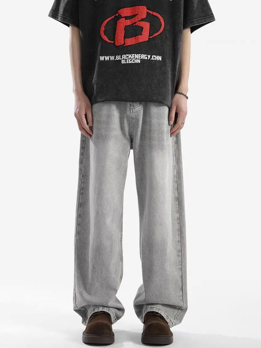 Designer × Japanese Brand Faded smoky gray washed and distressed baggy jeans Size US 34 / EU 50 - 2 Thumbnail