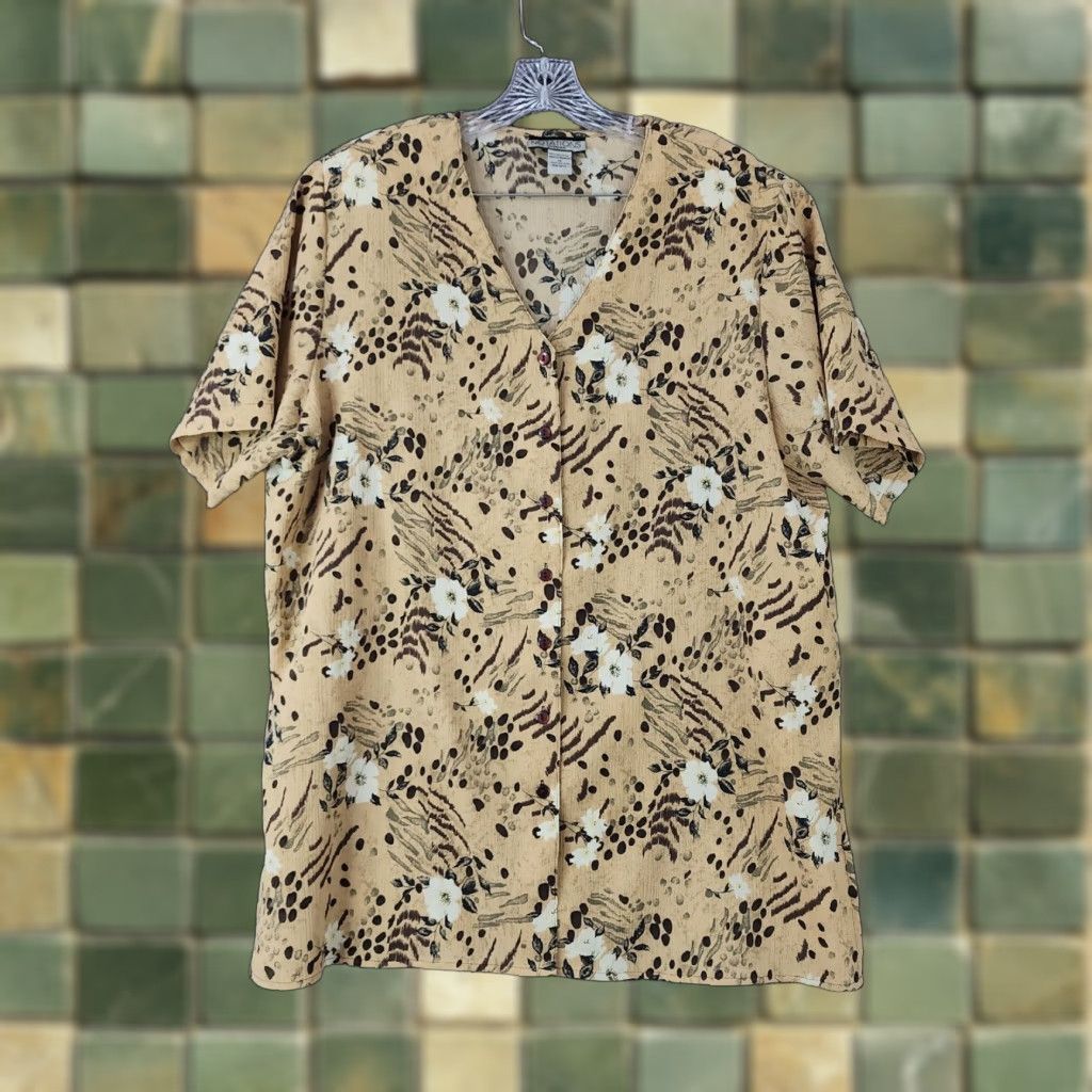 Vintage VINTAGE Notations Floral Blouse Shirt 1X Womens Beige Short Sleeve Shoulder Pads Woman 1X Size XL / US 12-14 / IT 48-50 - 1 Thumbnail