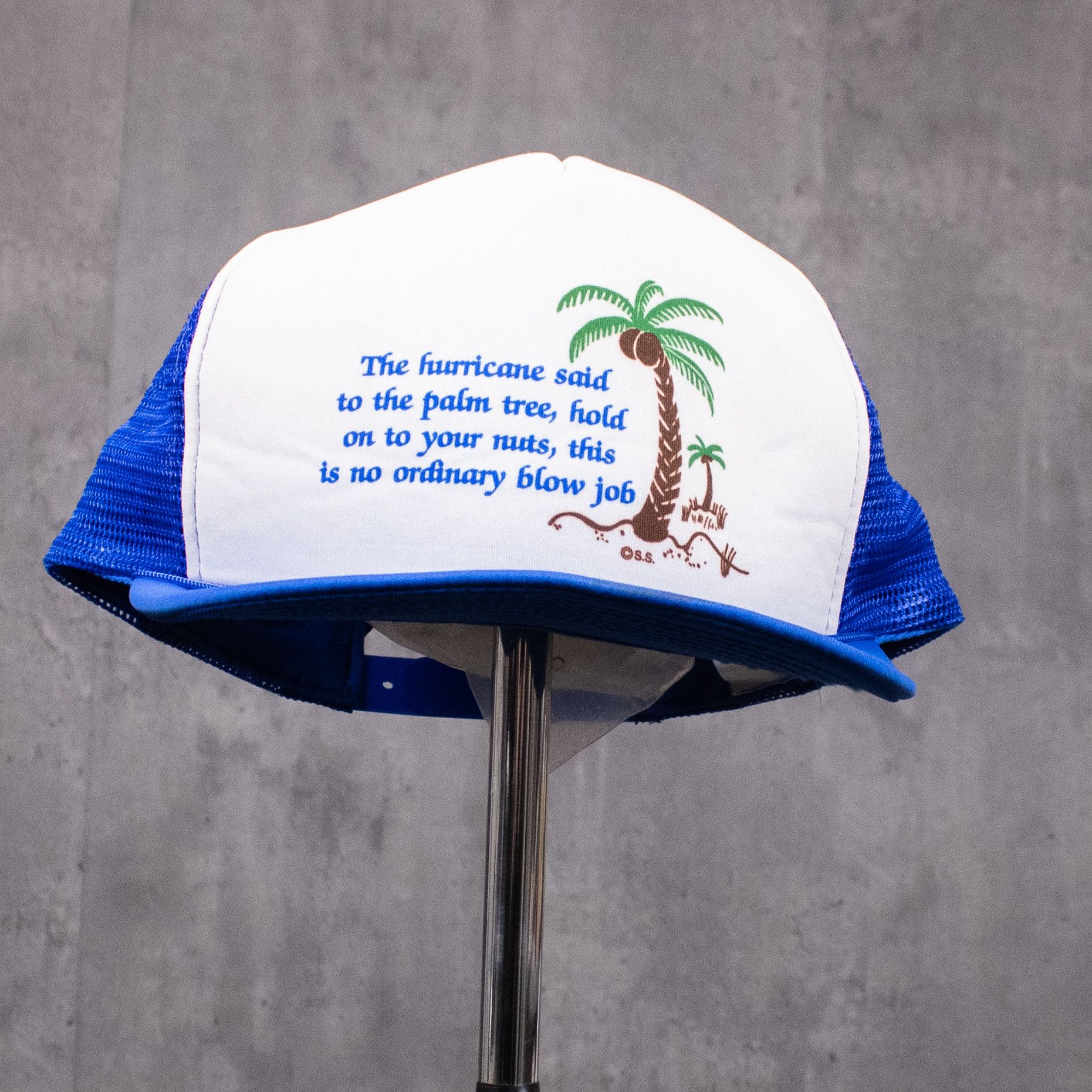 Vintage Vintage 1990s Palm Tree Comedy Humor Meme Blue Trucker Hat Size ONE SIZE - 1 Thumbnail