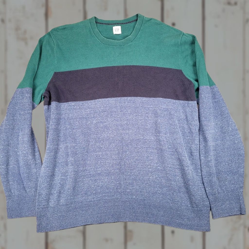 Gap Gap Y2k Color Block Grandpa Dad Pullover Sweater Crew Neck Long Sleeve Blue Sz XL Mens Size US XL / EU 56 / 4 - 1 Thumbnail