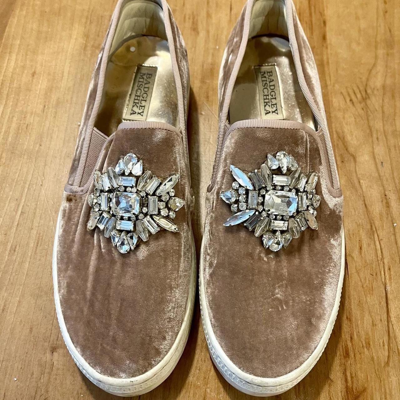 Designer Chic Velvet Slip-On Sneakers with Rhinestone Embellishments Size US 7.5 / IT 37.5 - 4 Thumbnail