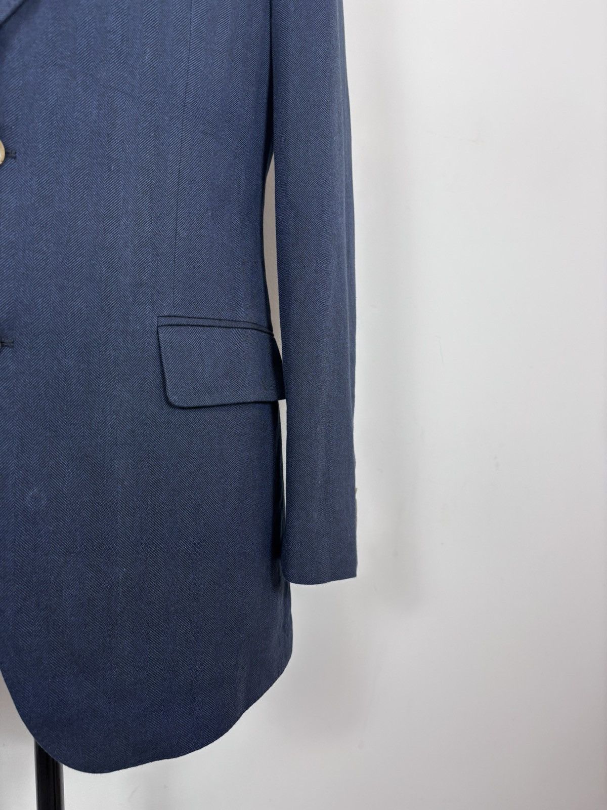 SCABAL Scabal Men’s Herringbone Navy Blue Cotton Blazer Jacket Size 40R - 5 Thumbnail