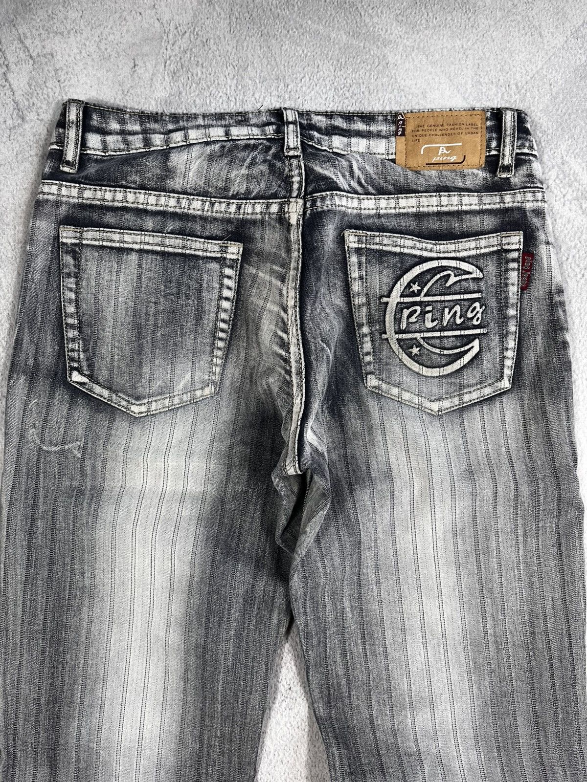 Japanese Brand × Vintage Vintage Y2K Japanese faded striped flared denim jeans 29 Size 29" - 6 Thumbnail