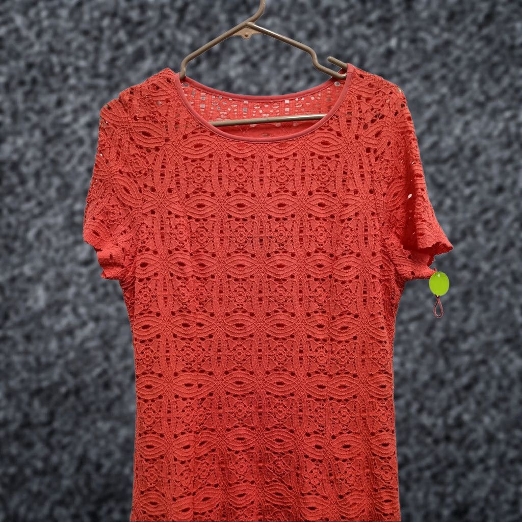 Vintage Ronni Nicole Dress Womens 14 Red Studio Midi Coral Lace Short Sleeve Party Size 36" / US 14 / IT 50 - 1 Thumbnail