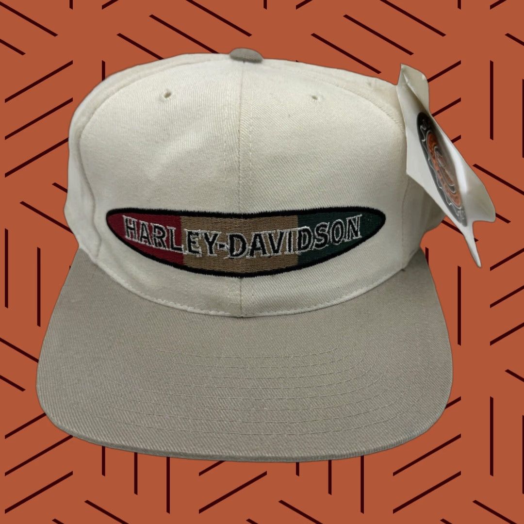 American Needle VINTAGE American Needle Harley Davidson Motorcycle Baseball Cap Unisex Adults One Size Cream/Taupe 90s Motorcycle Theme Adjustable Lightweight Size ONE SIZE - 1 Thumbnail