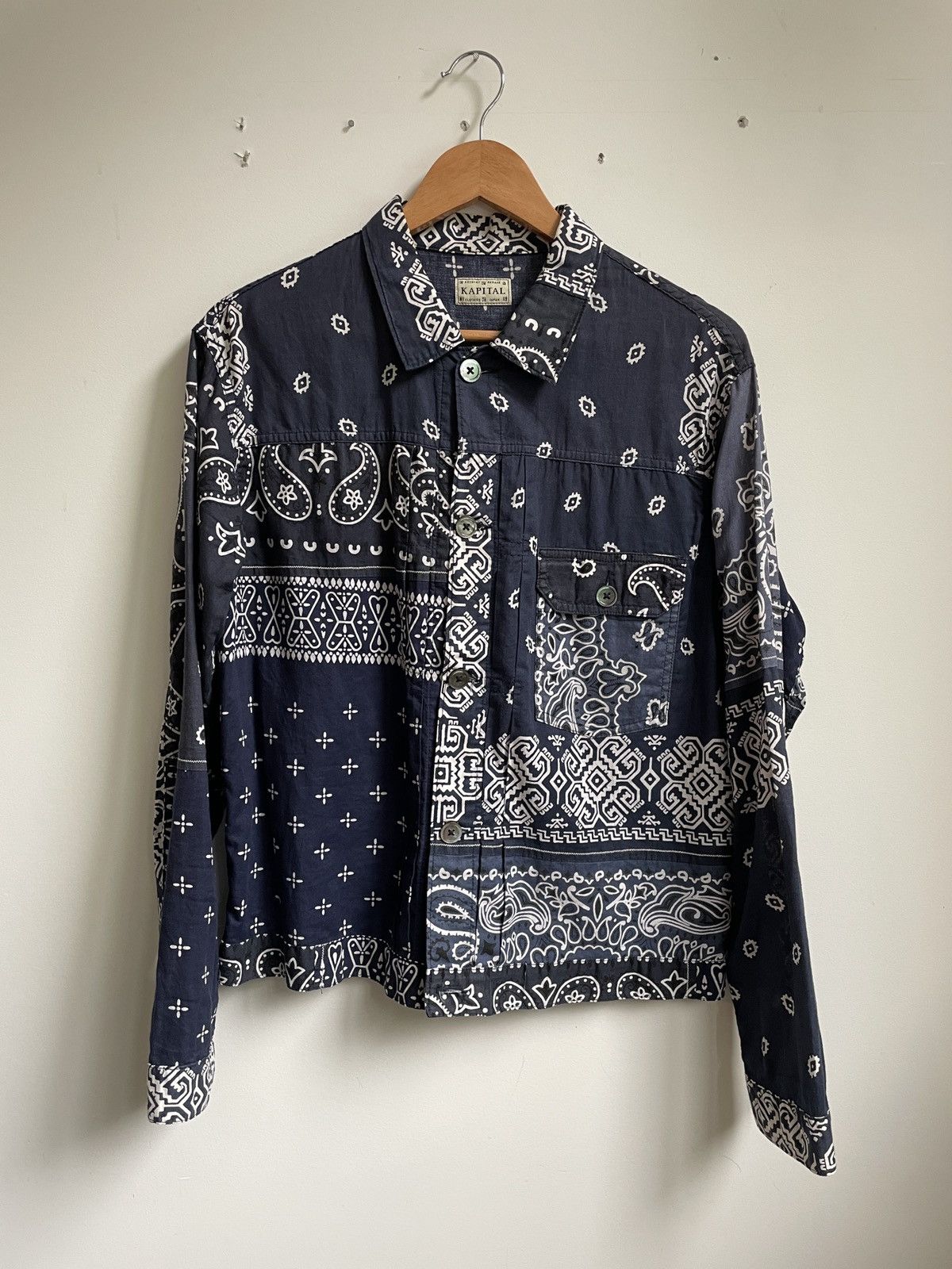 Kapital Patchwork Gauze Bandana 1st Jacket - Navy Size US L / EU 52-54 / 3 - 1 Thumbnail
