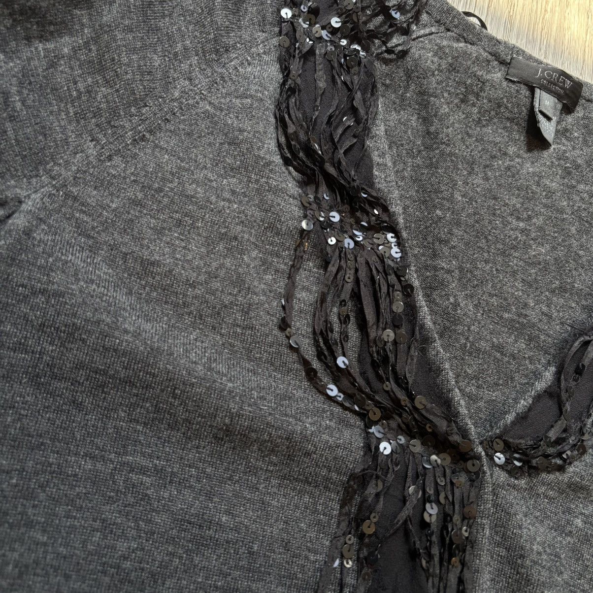 J.Crew J Crew Womens Medium Gray Silk Merino Wool Sequined Cardigan Size M / US 6-8 / IT 42-44 - 2 Thumbnail