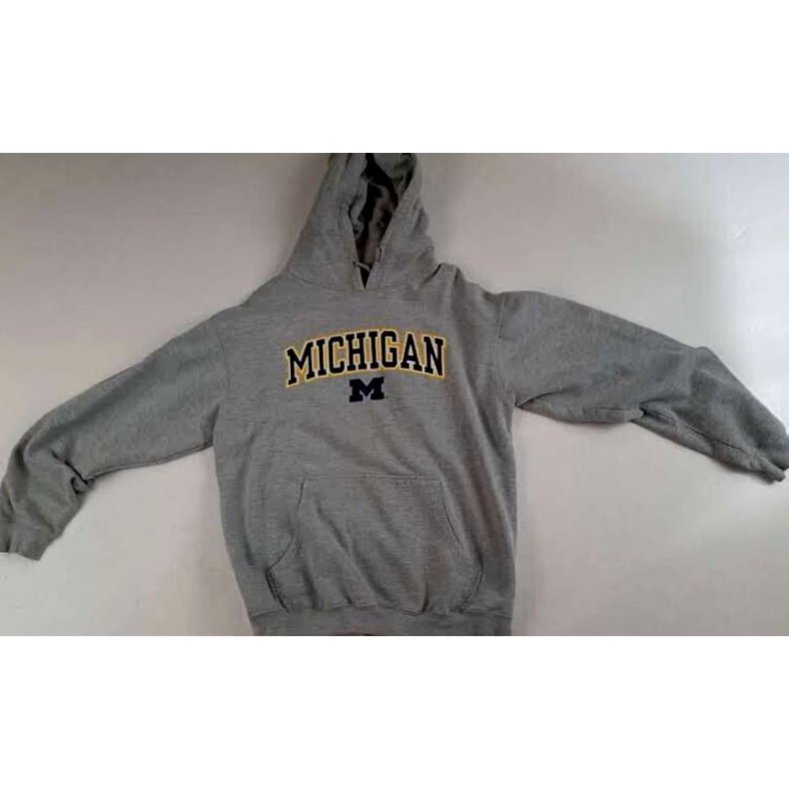 Vintage U of Michigan Wolverines Gray Medium Pullover Hoodie Pro Edge Hoodie Mens M Gray Pullover Hooded Pockets Michigan Letters 26in long 24in pit to pit Size US M / EU 48-50 / 2 - 2 Thumbnail