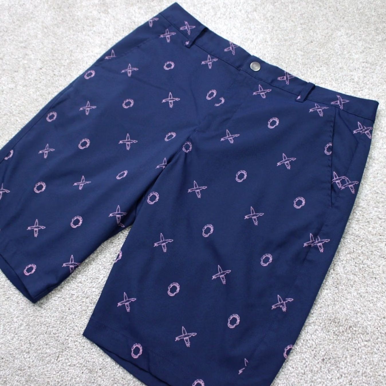 Puma Puma Mens 34 Blue Jaws All Over Print Golf DryCell 11" Flat Front Shorts Size US 34 / EU 50 - 2 Thumbnail