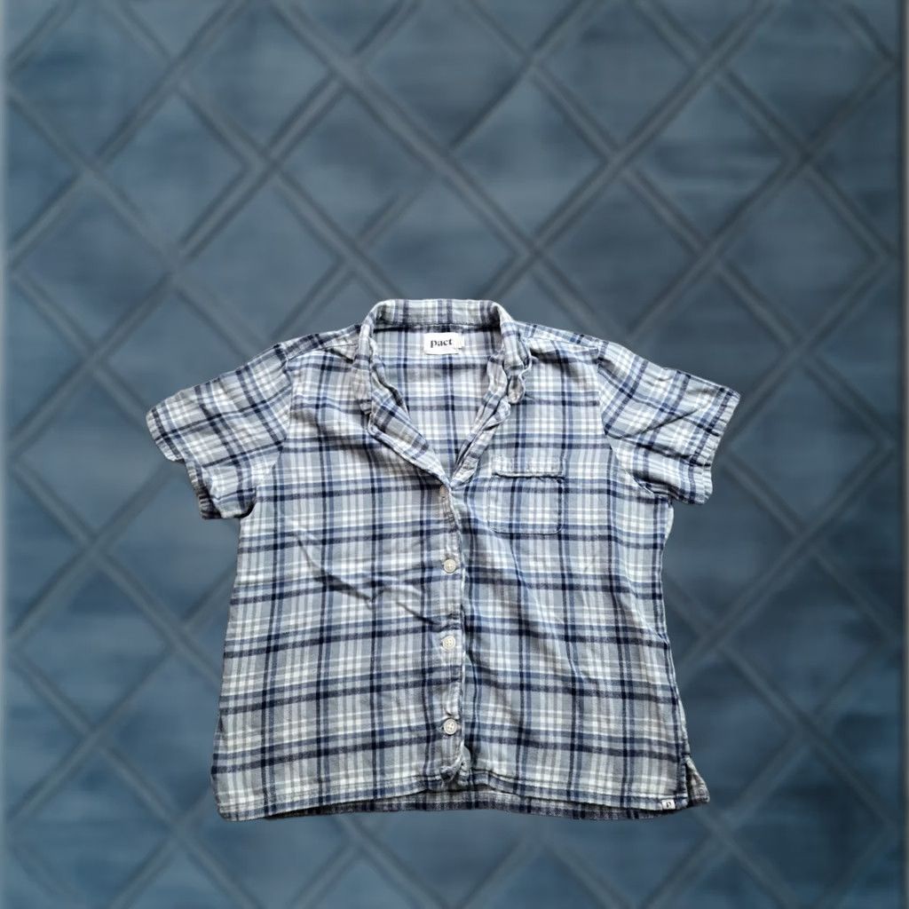 Vintage Pact Shirt Womens Small Plaid Button Up Relaxed Fit Short Sleeve Cotton Size L / US 10 / IT 46 - 1 Thumbnail