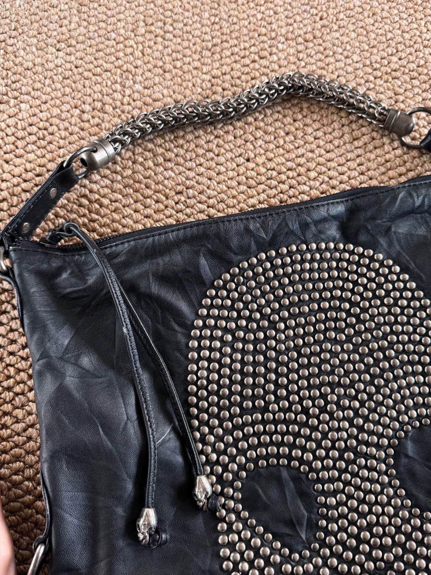 Vintage UK Skull Beaded Leather Armpit Bag Vintage Size ONE SIZE - 7 Thumbnail