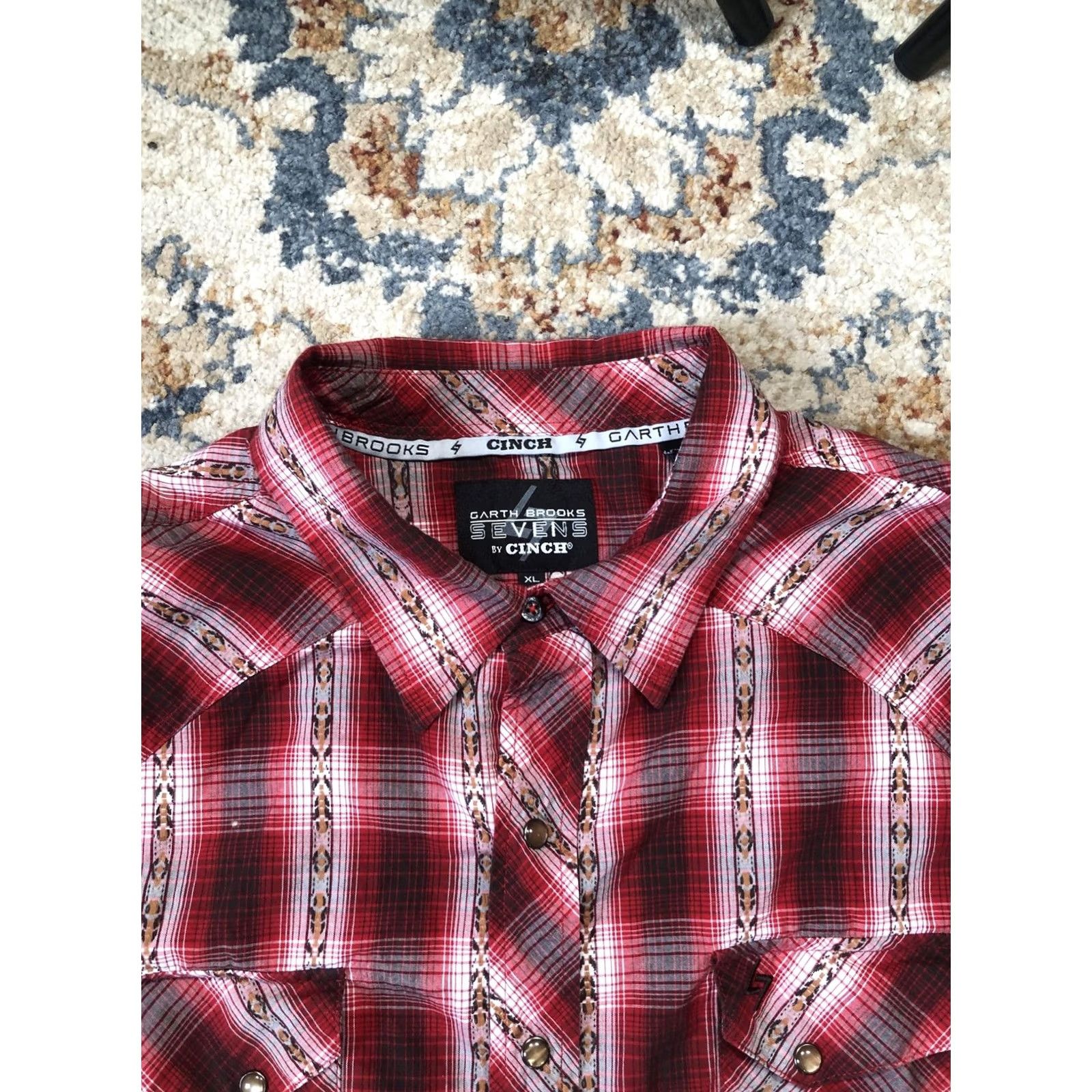 Brooks VINTAGE Garth Brooks Sevens Cinch Shirt Mens XL Plaid Western Pearl Snap Red Size US XL / EU 56 / 4 - 2 Thumbnail