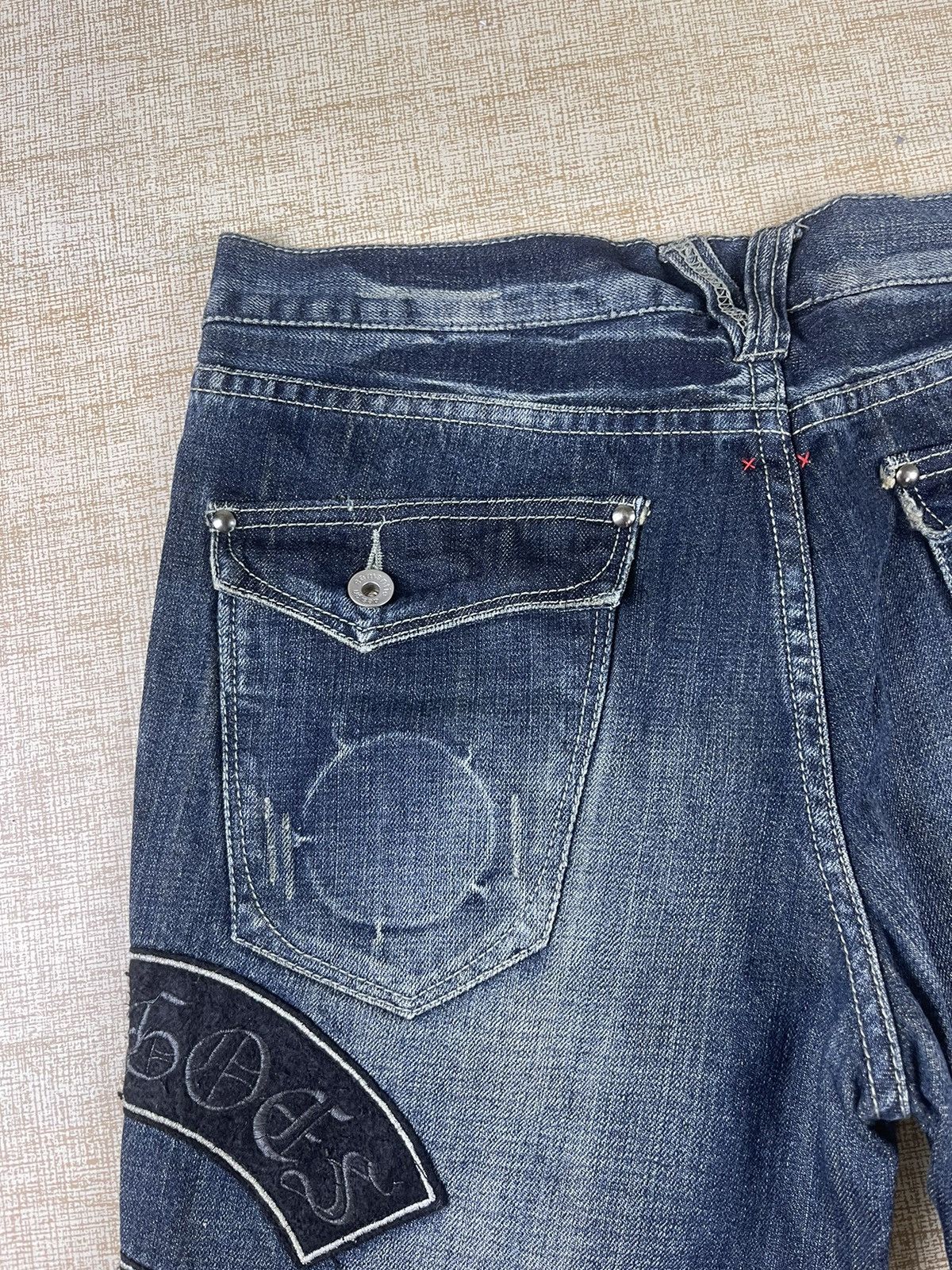 semanticdesign VINTAGE SEMANTIC DESIGN Punk Style Flared Patch Denim Pants Size US 34 / EU 50 - 15 Thumbnail