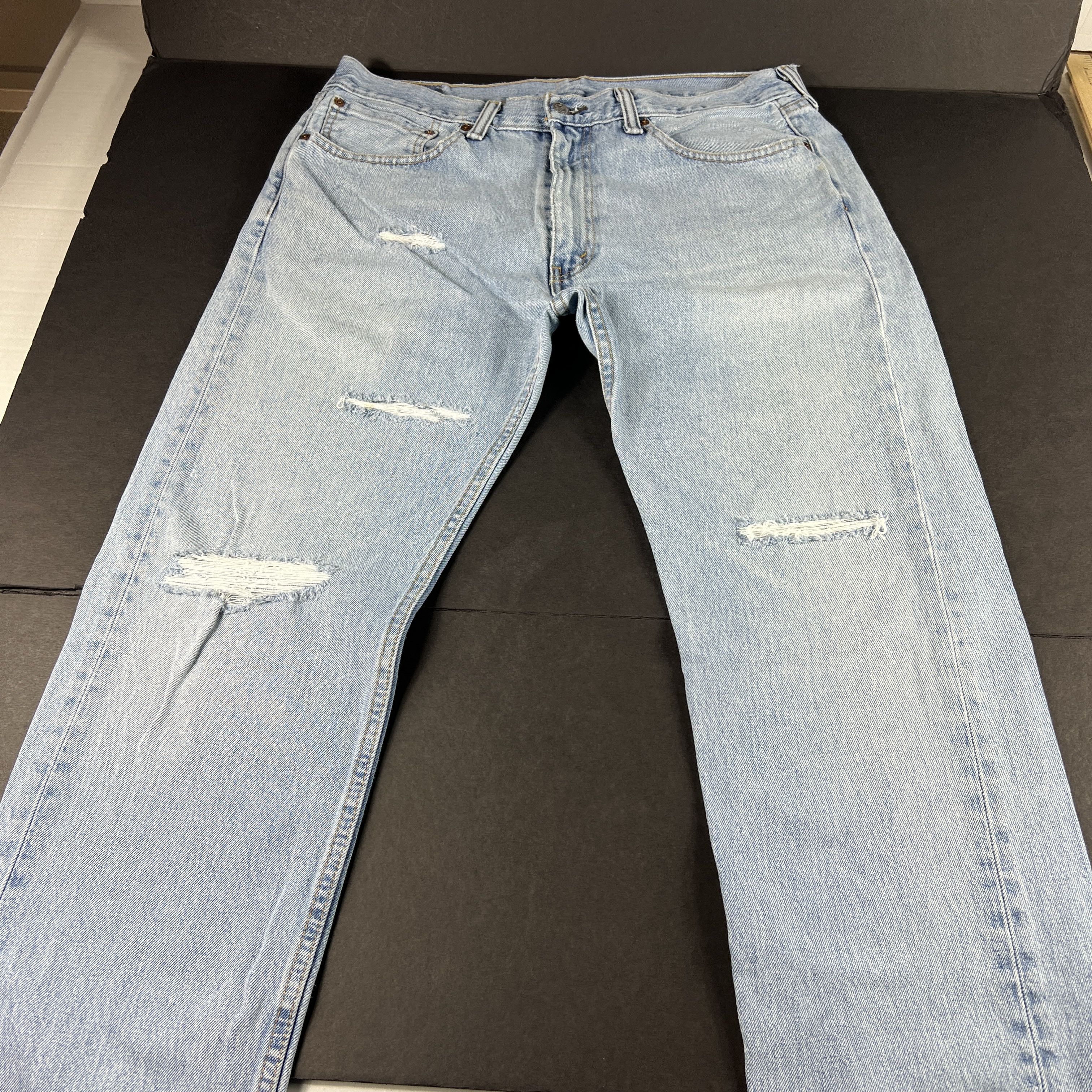 Levi's Levi's Jeans 505 Straight Light Blue Thrashed Cotton Denim Size US 37 - 1 Thumbnail