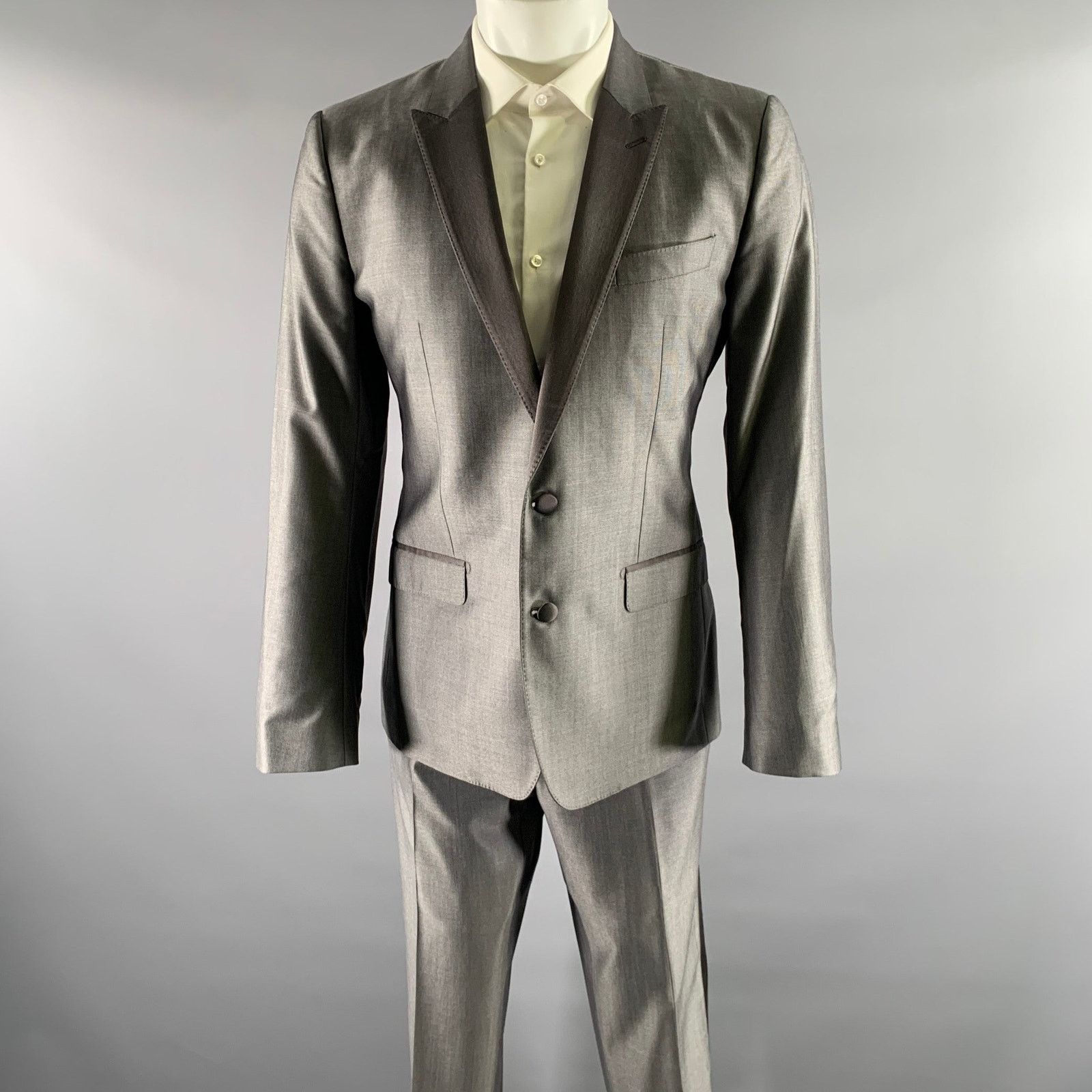 Dolce & Gabbana DOLCE & GABBANA Size 40 Grey Wool Silk Peak Lapel Tuxedo Size 40R - 1 Thumbnail