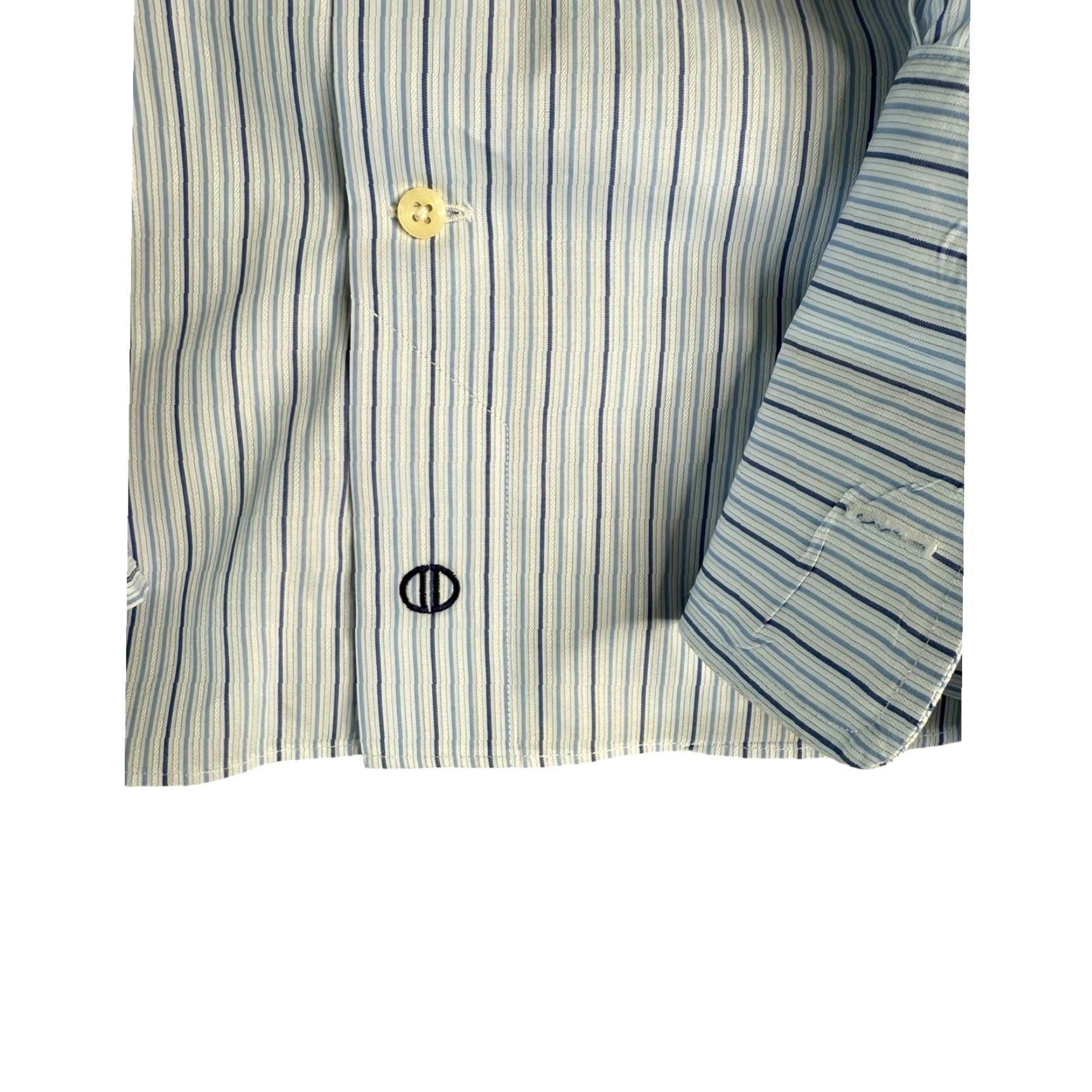 David Donahue David Donahue Dress Shirt Striped Blue 16 34/35 French Cuff Cotton Mens Regular Long Sleeve Shirt Size 42R - 4 Thumbnail