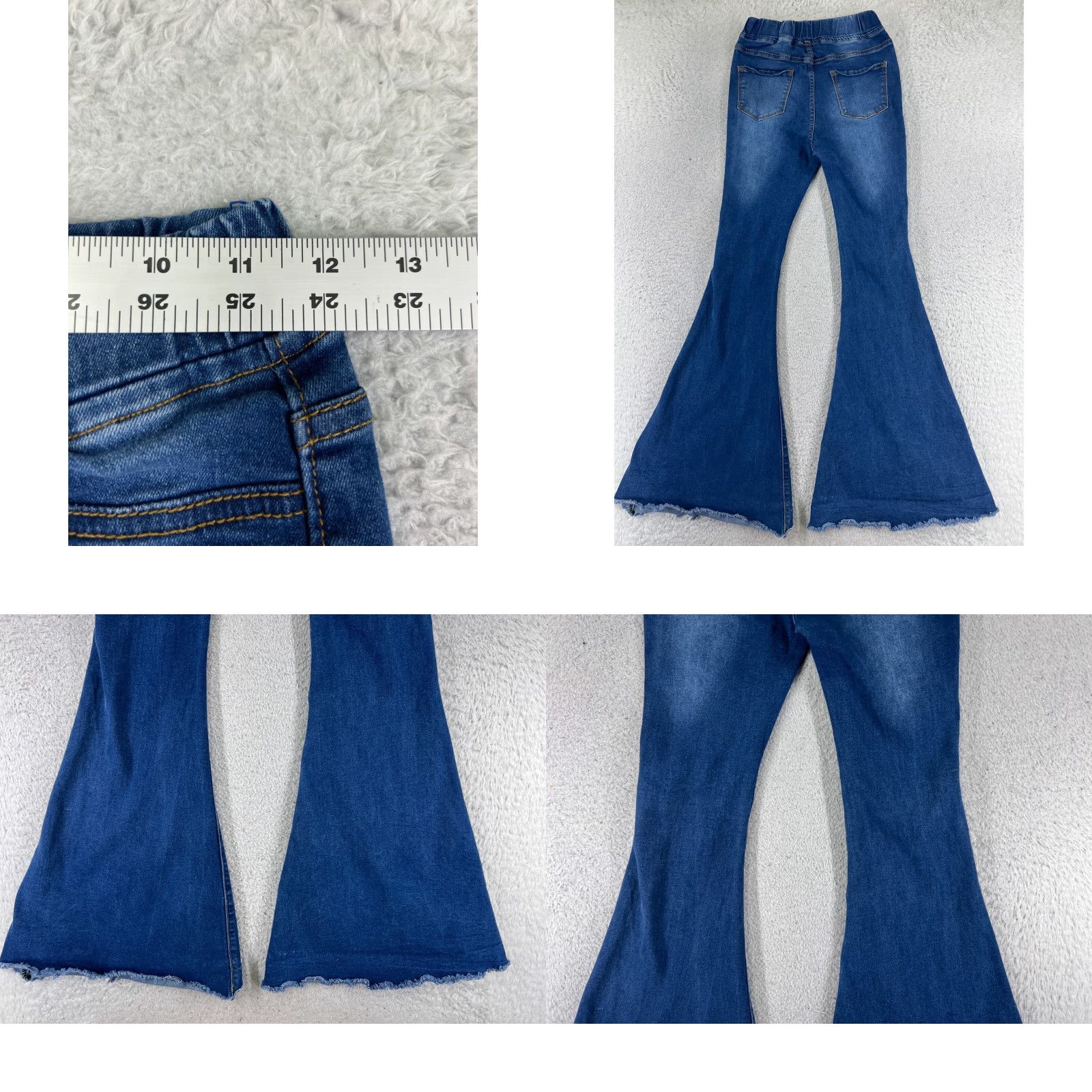 Denime VINTAGE Aaron & Amber Pants Junior Large Blue Denim Jeans Pull On Distressed Flare 24x31 Size 36" / US 14 / IT 50 - 9 Thumbnail