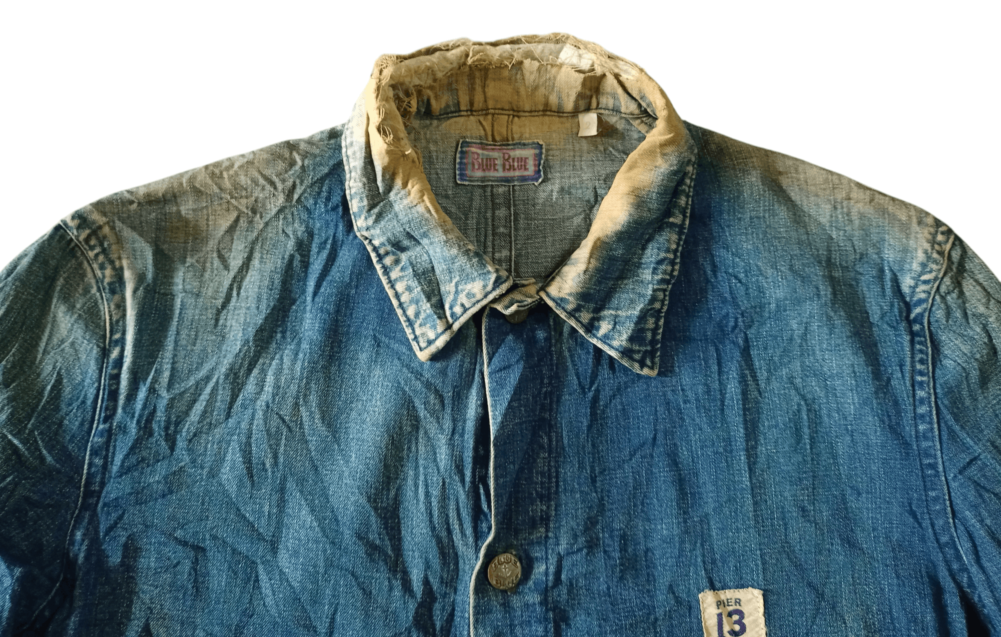 Blue Blue Japan × Japanese Brand Blue Blue Japan Distressed Denim Jacket Half button Size US S / EU 44-46 / 1 - 3 Thumbnail