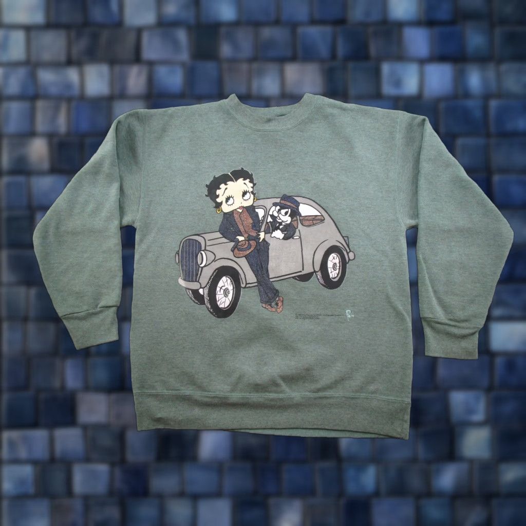 Vintage VINTAGE 1995 Betty Boop Bimbo The Dog Car Crewneck Sweatshirt 90s Green Nike? Size US M / EU 48-50 / 2 - 1 Thumbnail