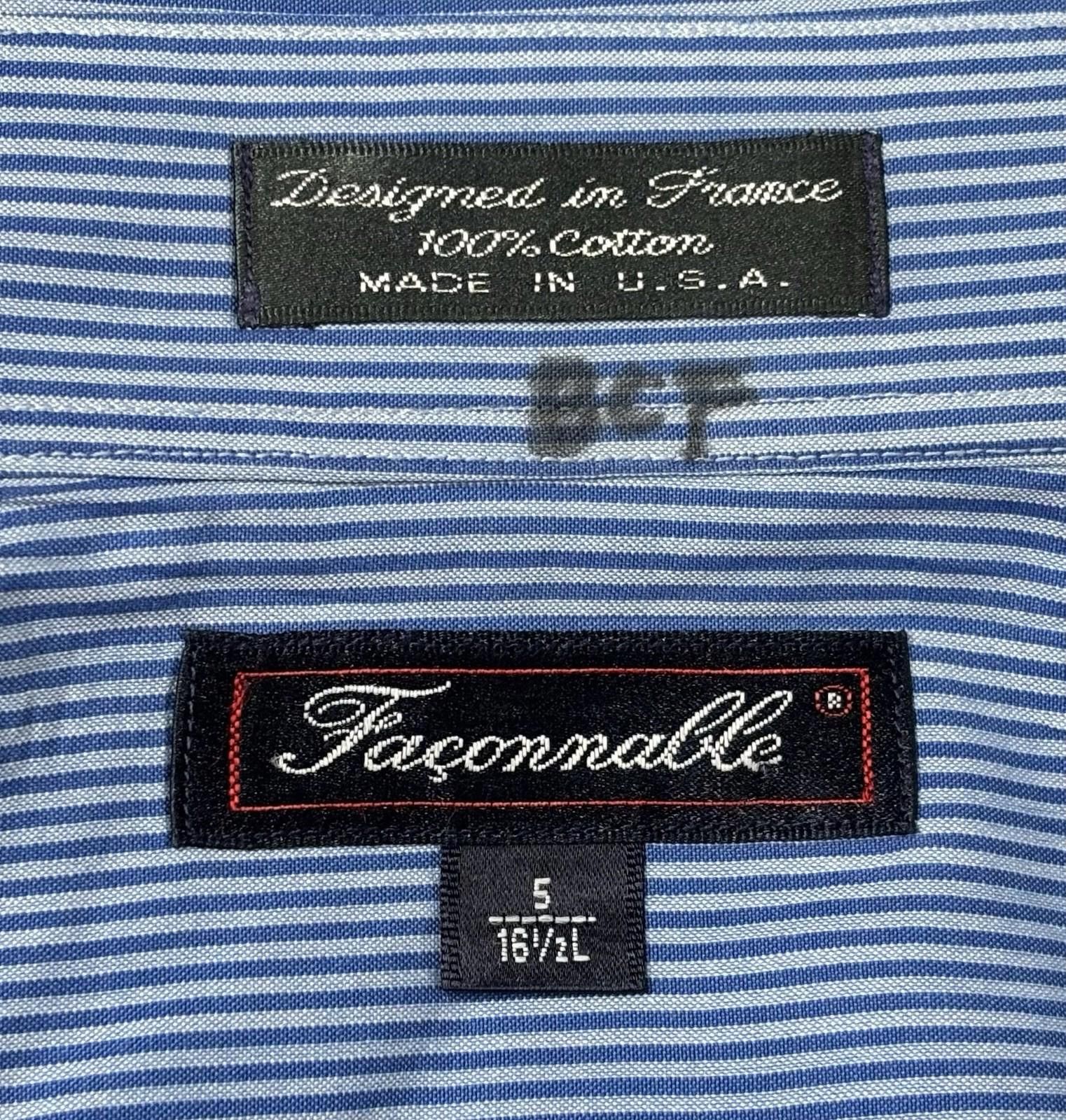Faconnable Faconnable Shirt Men's 5/ 16.5L Striped Blue USA Made Size US XXL / EU 58 / 5 - 2 Thumbnail