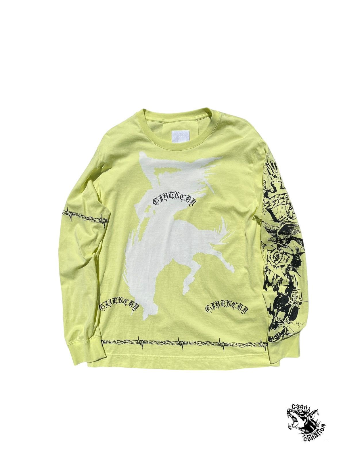 image of Givenchy Tattoo Long-Sleeve in Neon Green, Men's (Size Small)