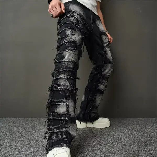 Japanese Brand Pepper x Asada Ripped Spliced Patch Straight Jeans Size US 34 / EU 50 - 1 Thumbnail