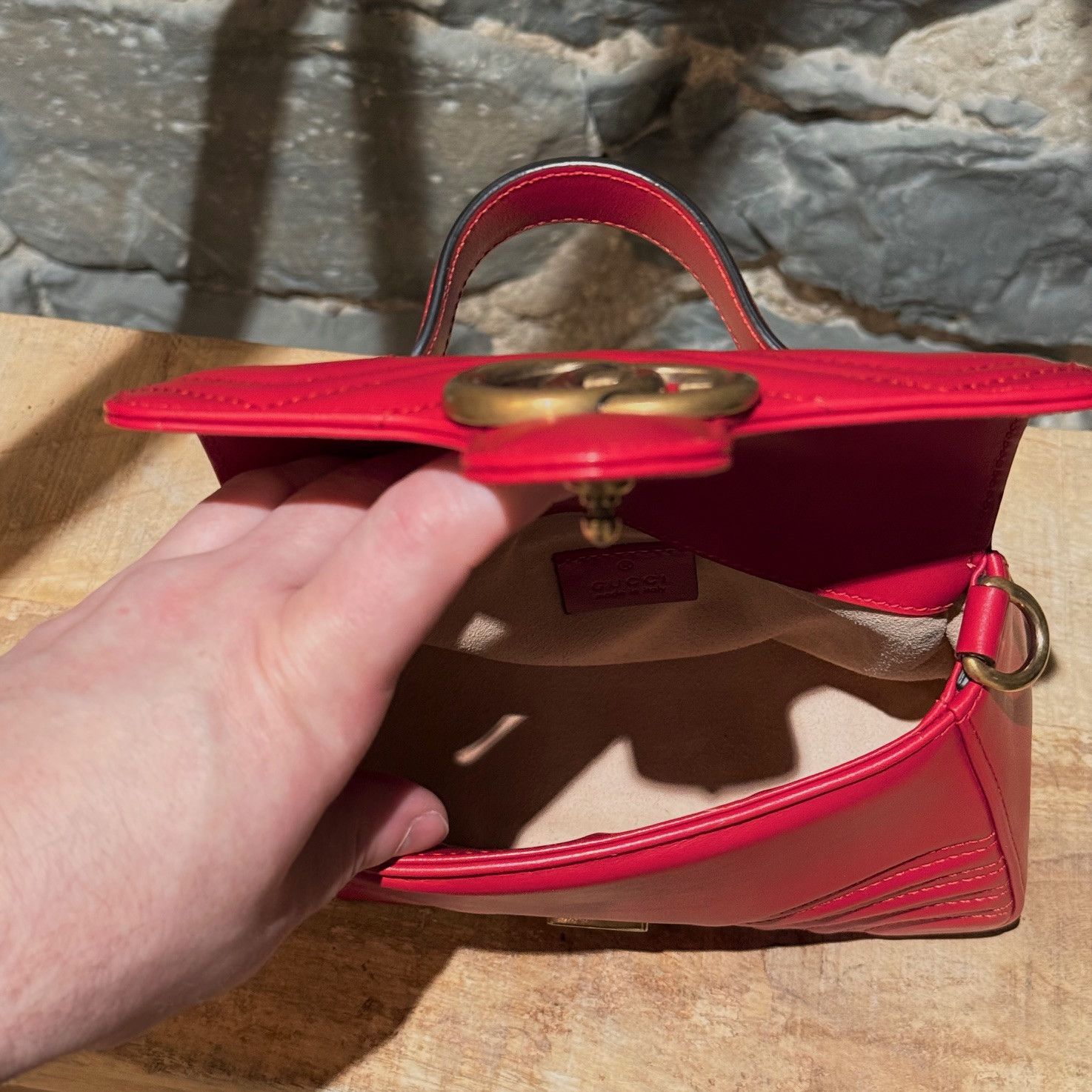 Gucci Gucci Red GG Marmont Mini Top Handle Bag With Chain Size ONE SIZE - 9 Thumbnail