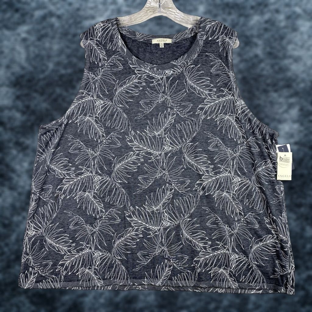 Vintage Angels Forever Young Tank Womens 3X Blue Palm Floral Stretch Cotton NWT Size XXL / US 16-18 / IT 52-54 - 1 Thumbnail