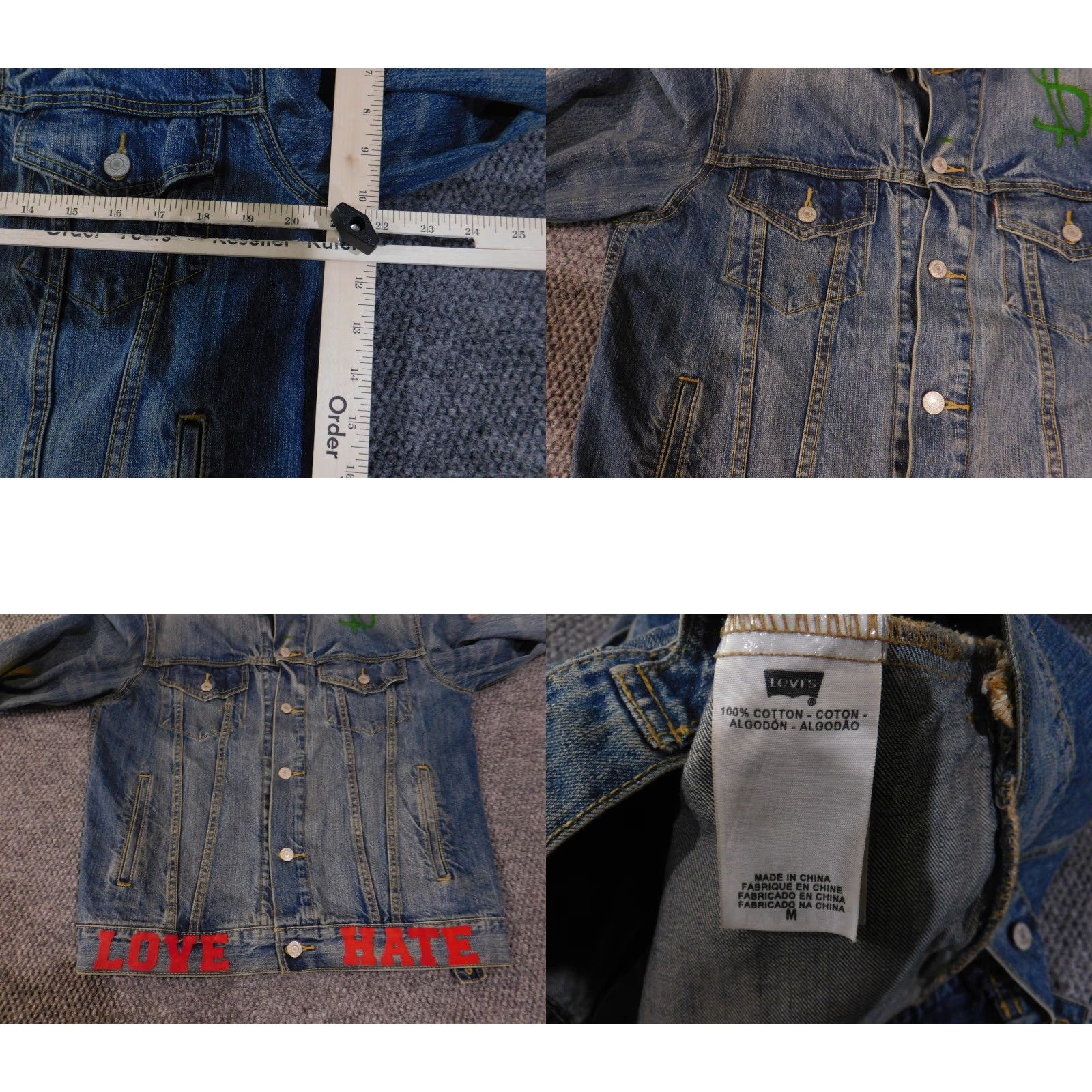 Levi's VINTAGE Levi's Jacket Mens Medium Blue Denim Hand-Painted Love Hate Flames Art Bomber Jacket Size US M / EU 48-50 / 2 - 8 Thumbnail