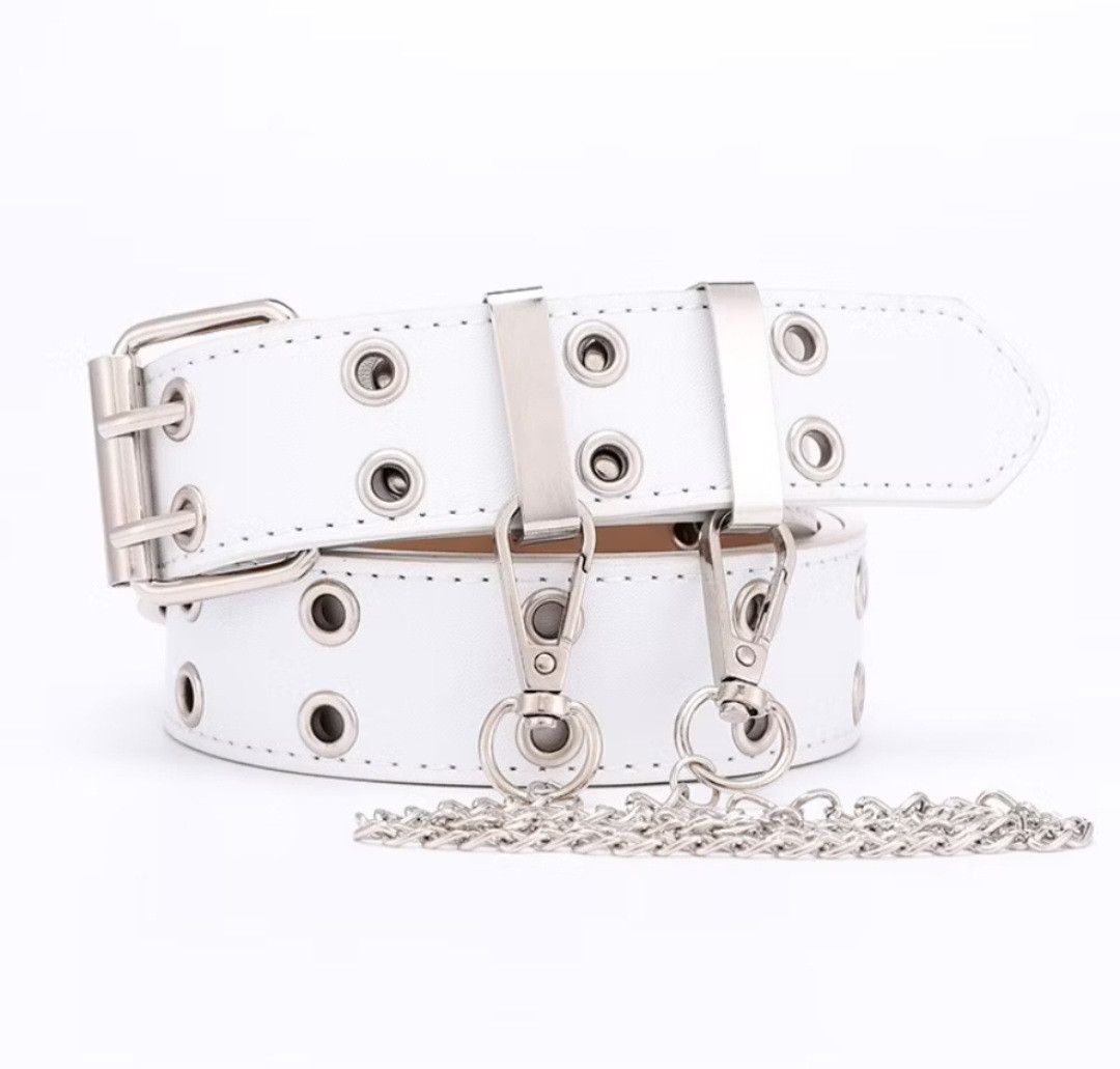Japanese Brand Punk rockers Waist chain white pu leather belt Size ONE SIZE - 1 Thumbnail