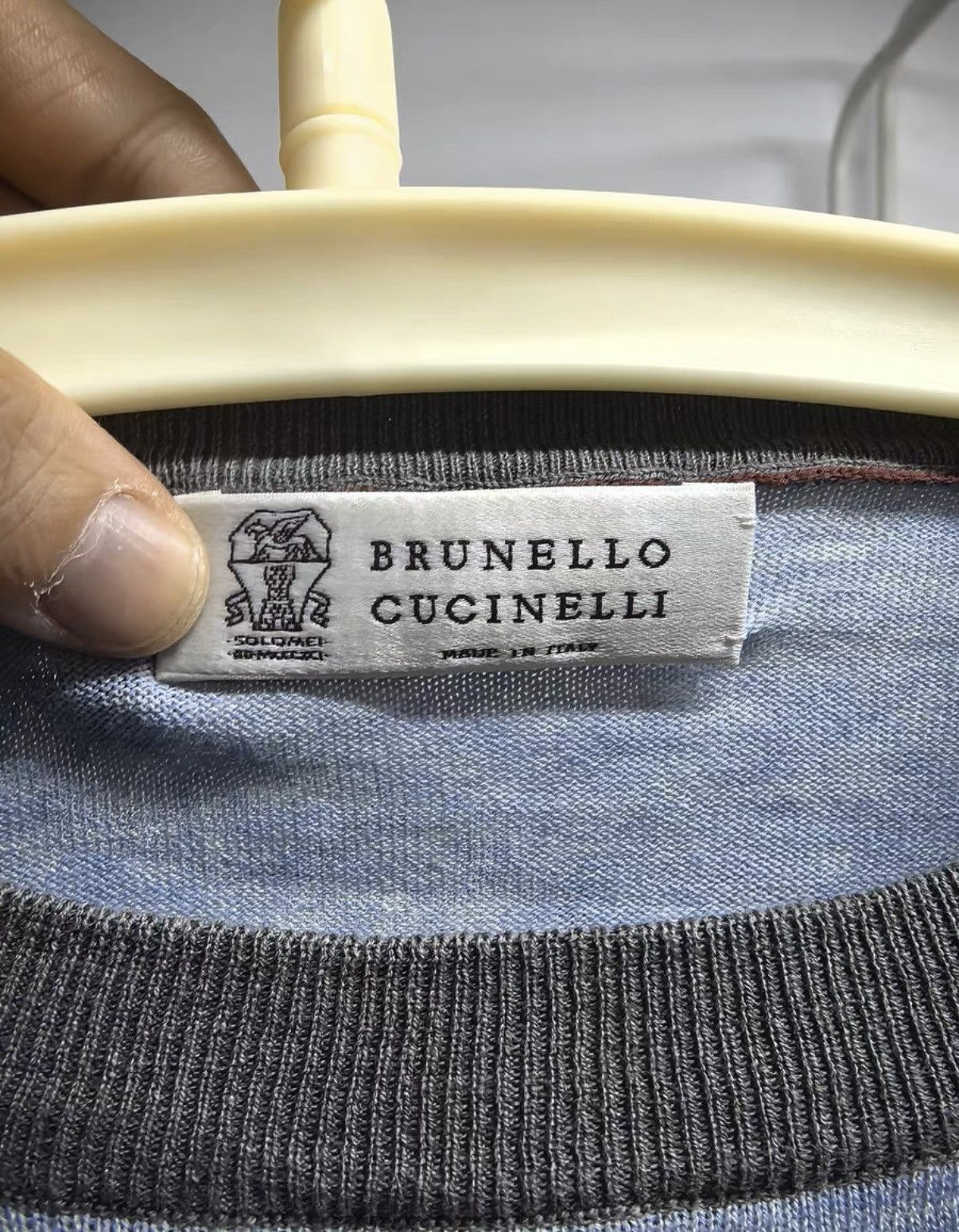 Brunello Cucinelli Brunello Cucinelli Blue-Grey Round Neck Long-Sleeve Knitwear Size US S / EU 44-46 / 1 - 3 Thumbnail