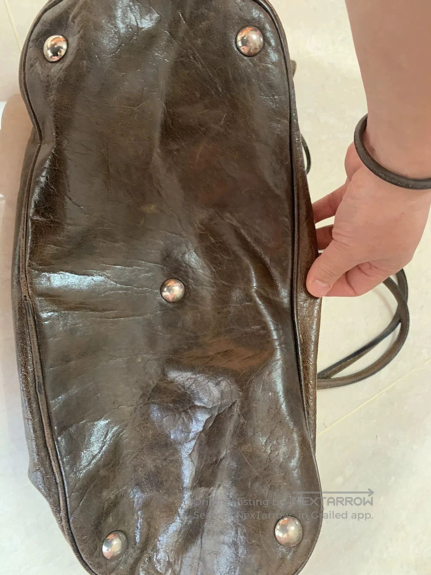 Japanese Brand Brown Leather Tote Bag with Studs. Size ONE SIZE - 2 Thumbnail