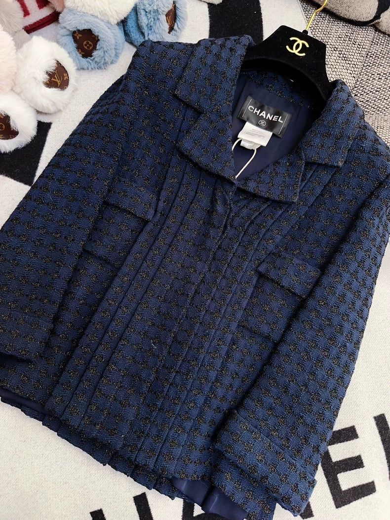 Chanel Chanel Dark blue woven pleated lapel coat Size XXS / US 00 / IT 34 - 4 Thumbnail