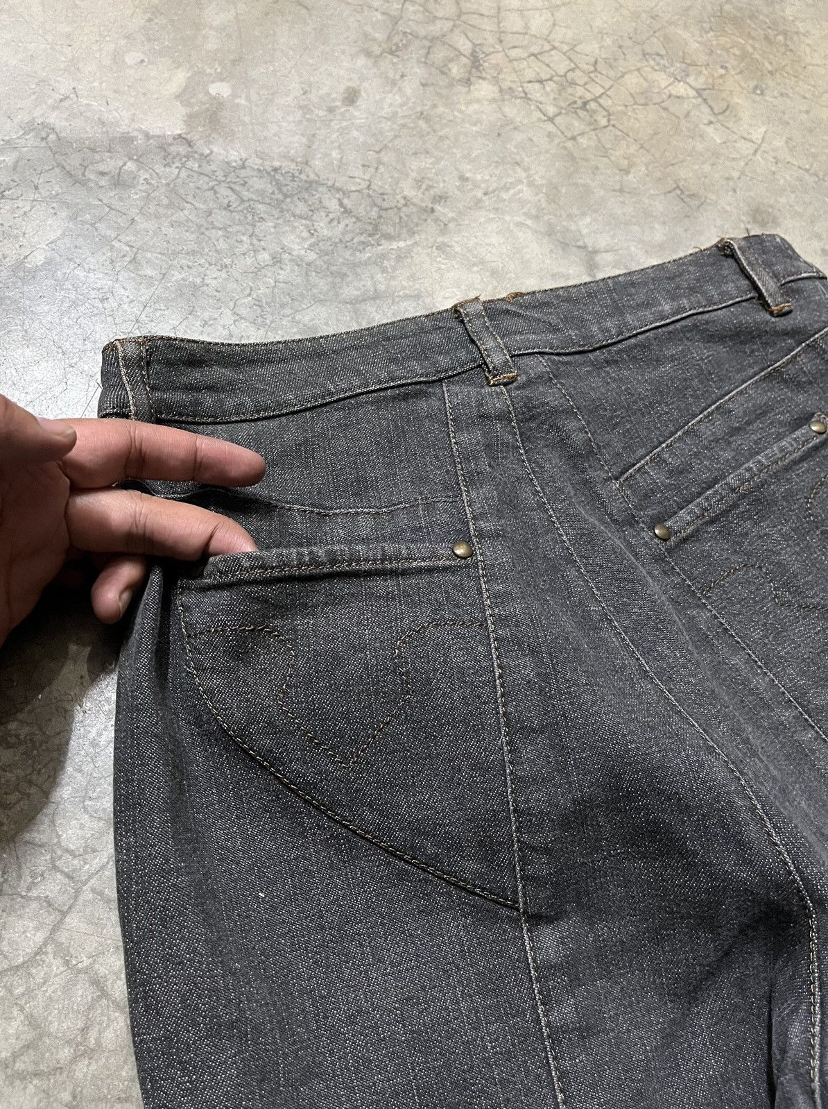 If Six Was Nine Rare black faded Flare Jeans Chris montez distressed leg Size US 27 - 12 Thumbnail