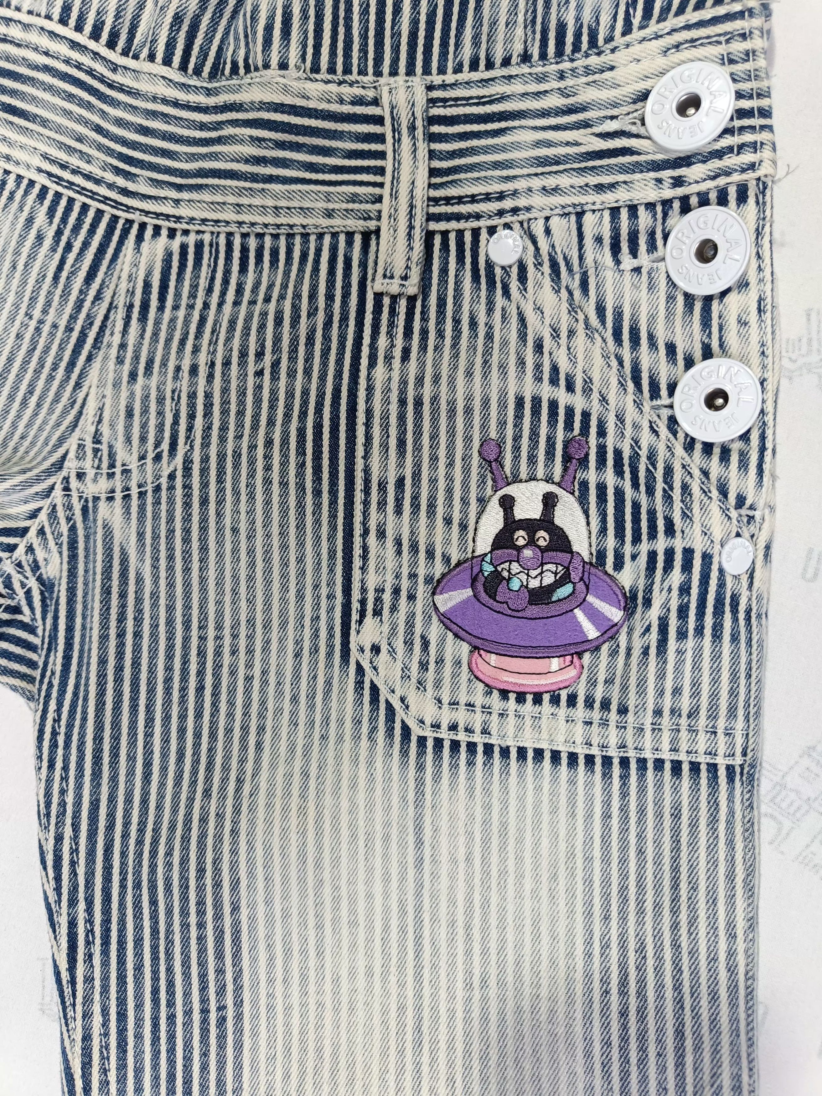 Japanese Brand Vintage Hickory Stripe Overall Cartoon Character Baikinman Size 26" / US 2 / IT 38 - 13 Thumbnail
