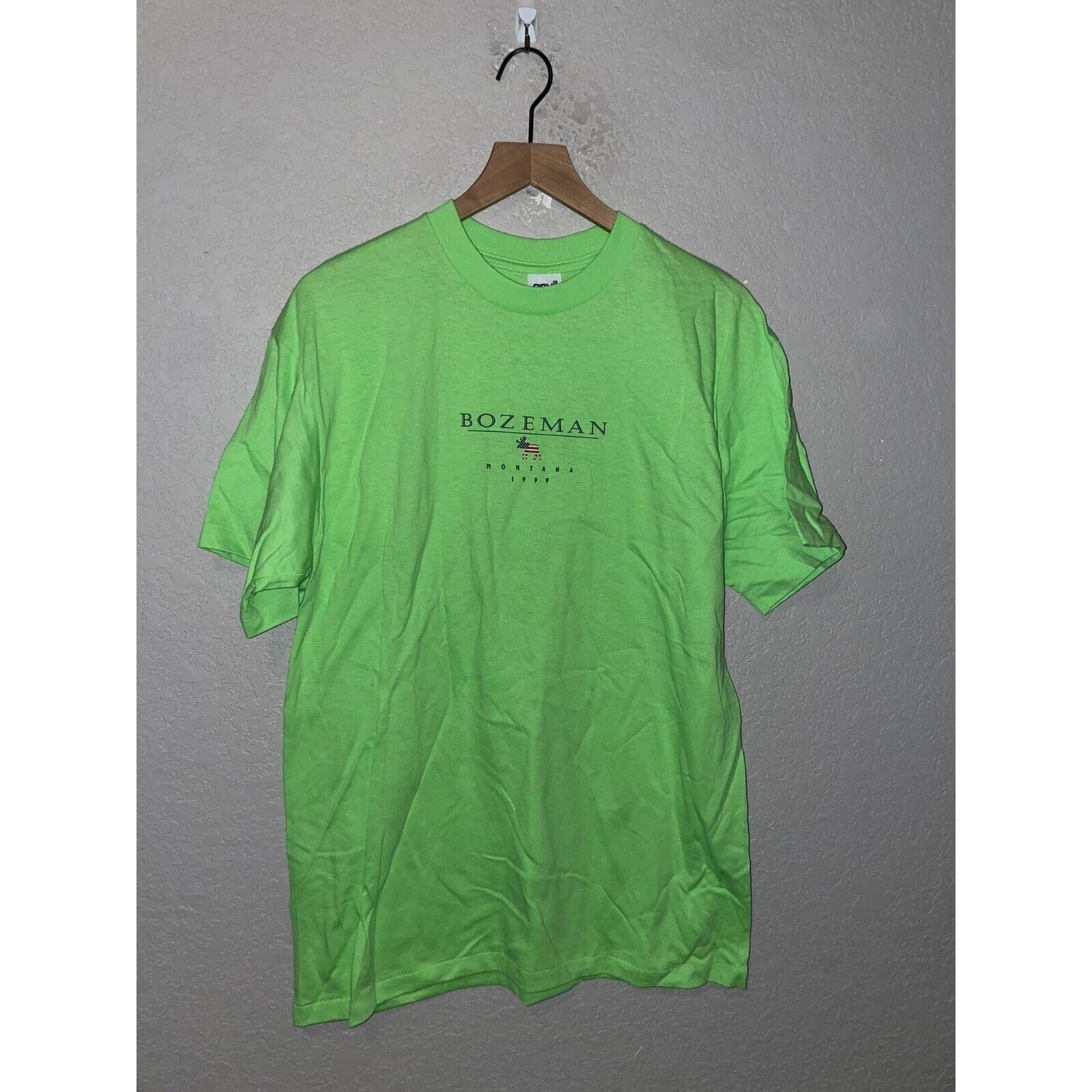 Anvil Vintage Bozeman Shirt Moose Green Tee 90s VTG L Large 1999 Size US L / EU 52-54 / 3 - 1 Thumbnail