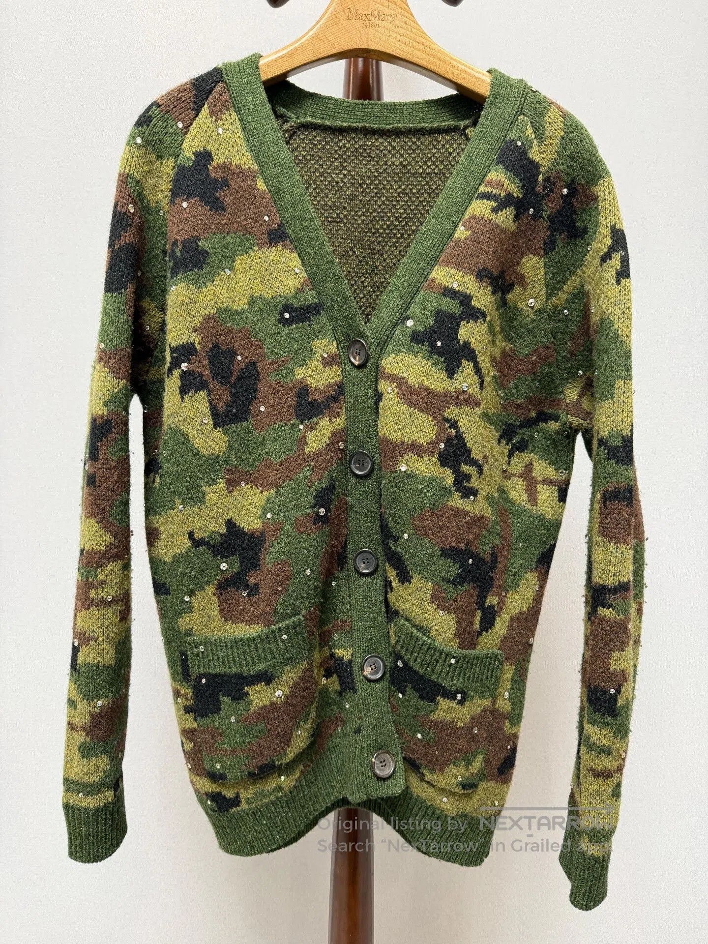 Miu Miu Camouflage Diamond Wool Cardigan.