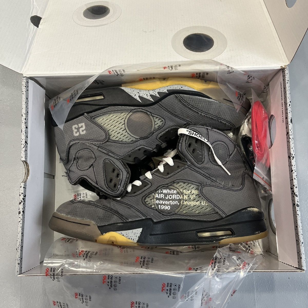 Jordan Brand × Off-White 2020 Jordan 5 Retro Off-White Muslin Size US 12.5 / EU 45-46 - 11 Thumbnail