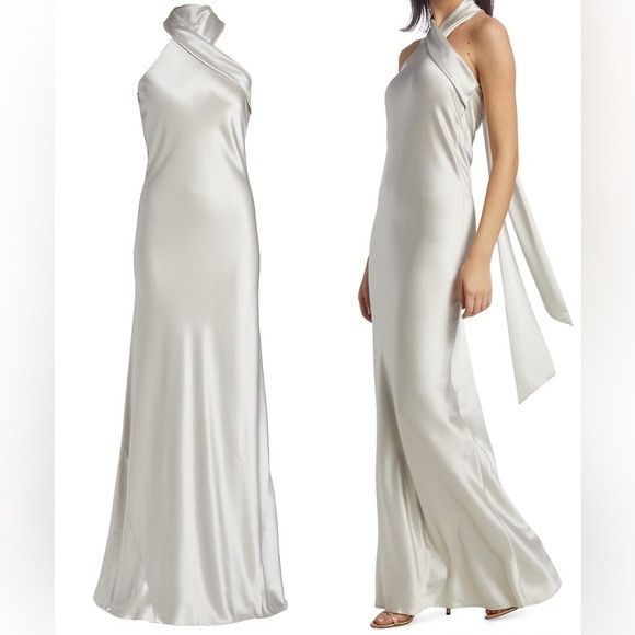 Galvan London Pandora Platinum Satin Dress