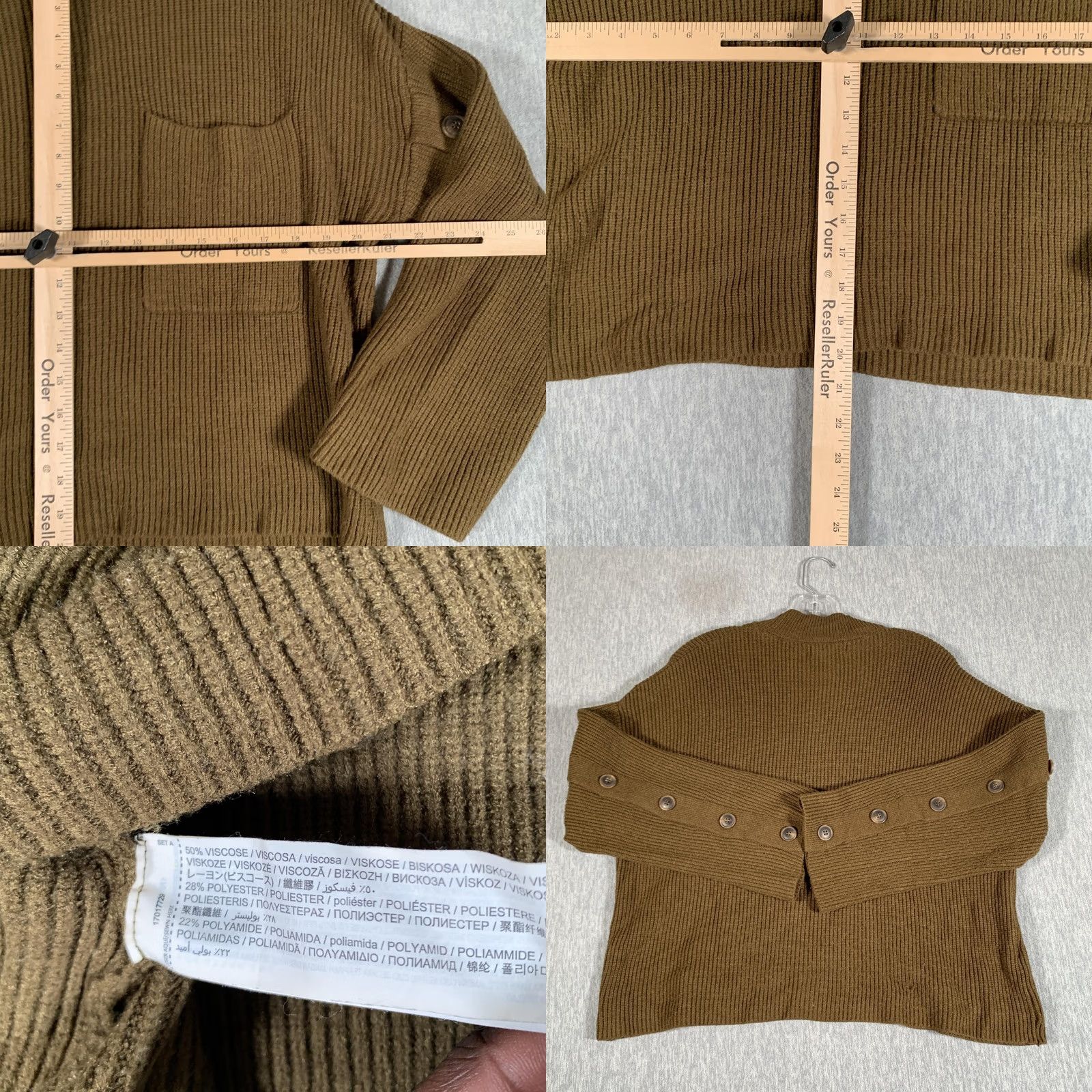 Vintage MNG Sweater Womens Medium Green Mock Neck Ribbed Knit Pocket Button Sleeve Size M / US 6-8 / IT 42-44 - 8 Thumbnail