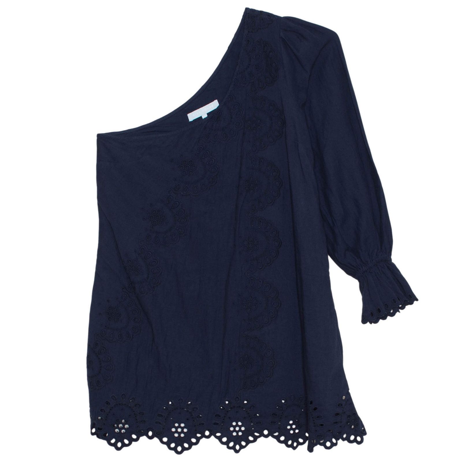 Hill House Hill House One Shoulder Dress Linen Embroidered Navy Blue L Size L / US 10 / IT 46 - 1 Thumbnail