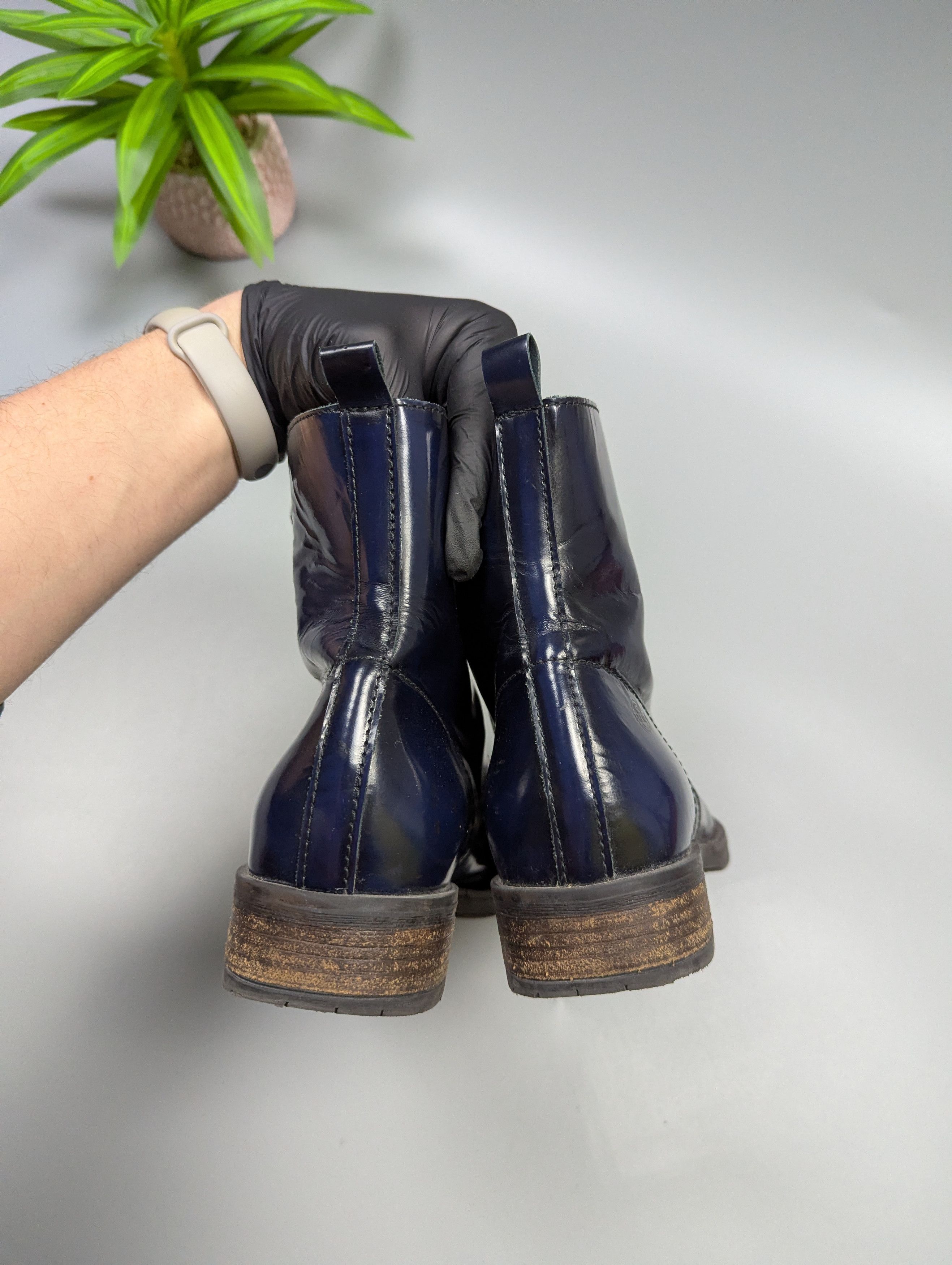 Vintage BRAKO Anatomic Navy Blue Patent Leather Lace-Up Boots Size US 9 / IT 39 - 8 Thumbnail
