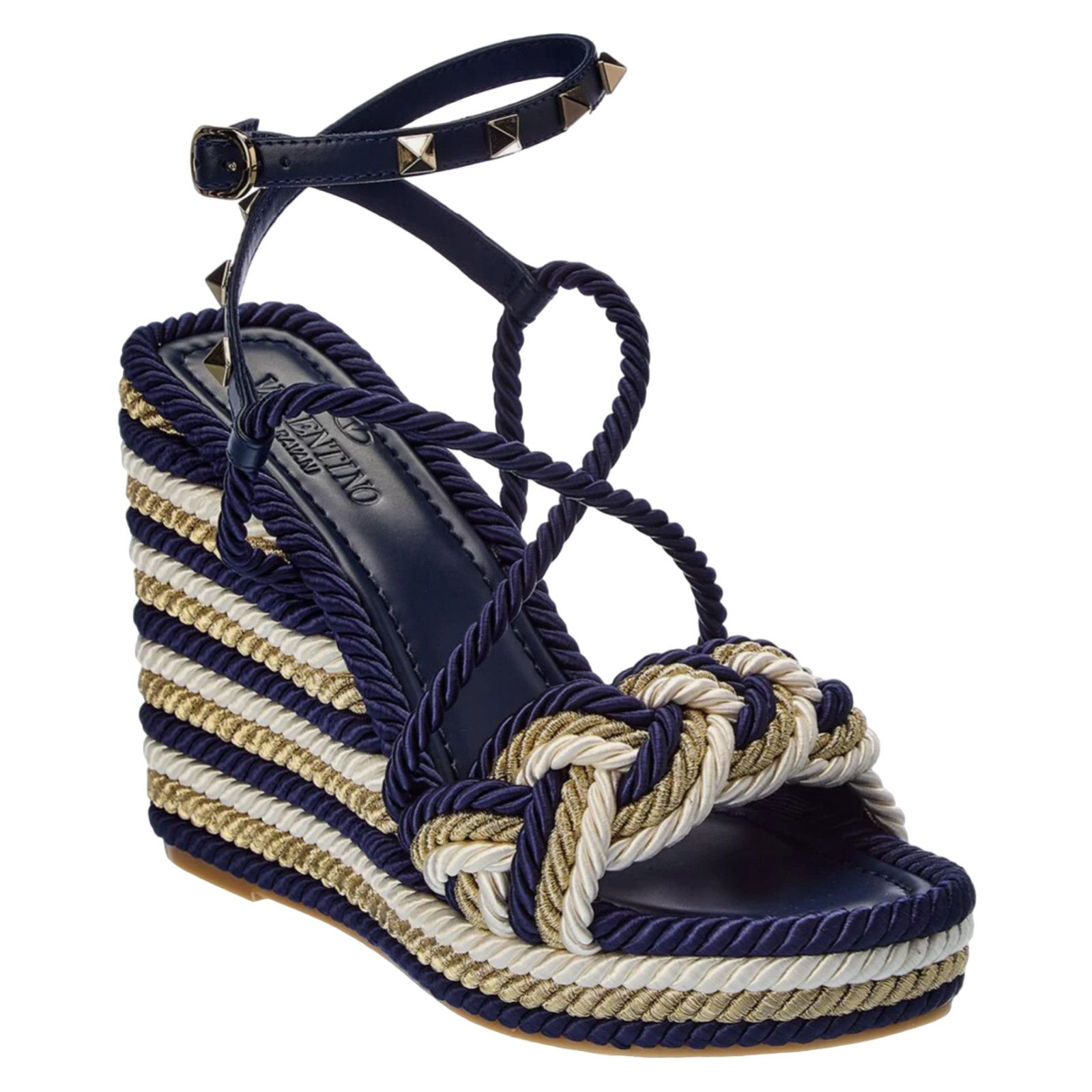 Valentino Rockstud Torchon Stripe Rope Wedge Ankle Strap Sandal 42 Size US 12 / IT 42 - 1 Thumbnail