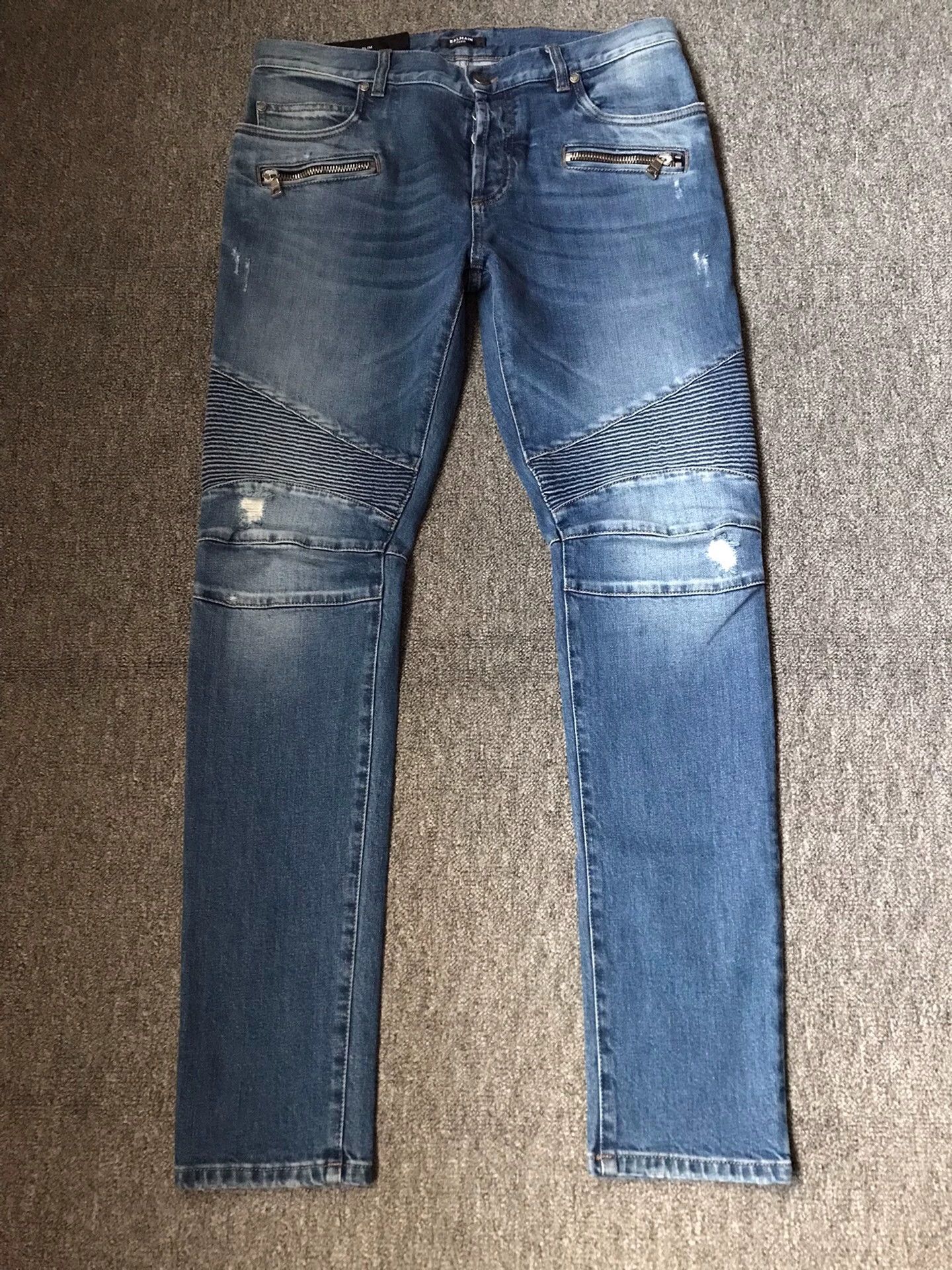 Balmain BALMAIN Biker Slim Distressed Knee Jeans W33 Size US 33 - 1 Thumbnail