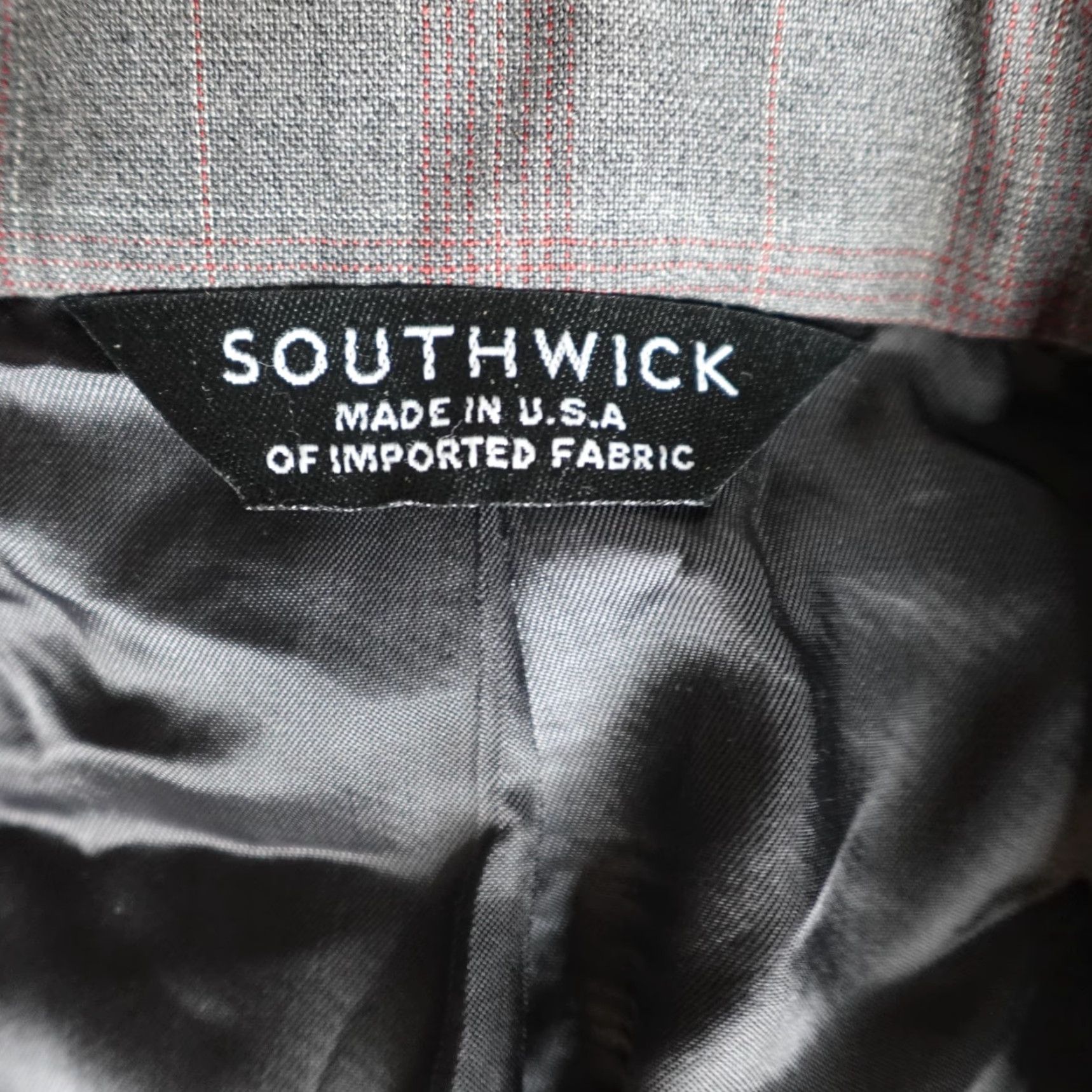 Southwick Southwick Mens Blazer 48R Gray Plaid Wool USA Notch Lapel Single-Breasted 2-Button Slim Regular Jacket Front Flat Front Size 48R - 6 Thumbnail