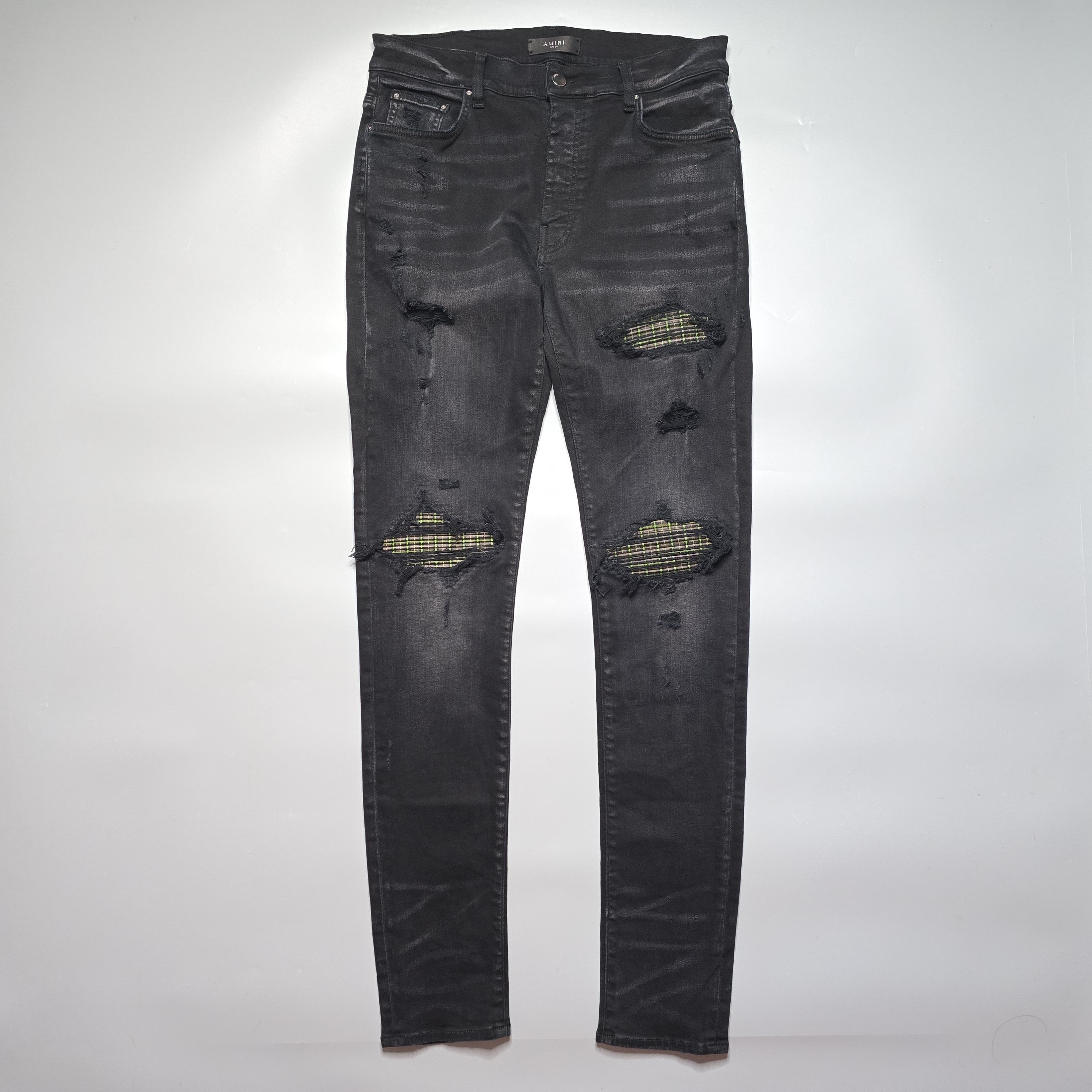 Amiri Amiri - MX1 Neon Plaid Grid Patch Black Jeans Size US 34 / EU 50 - 1 Thumbnail